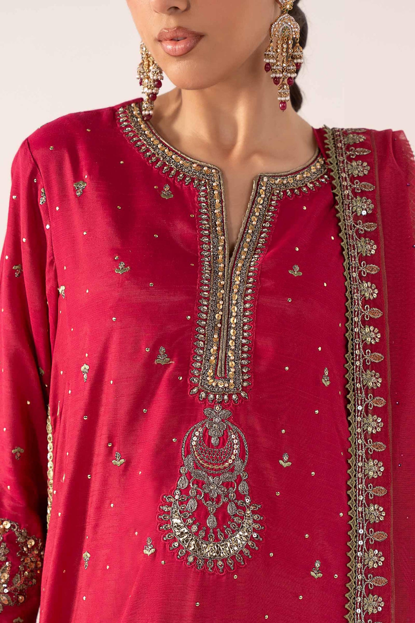 SF-PF26-10 | 3 Piece Embroidered Raw Silk Suit | MARIA.B