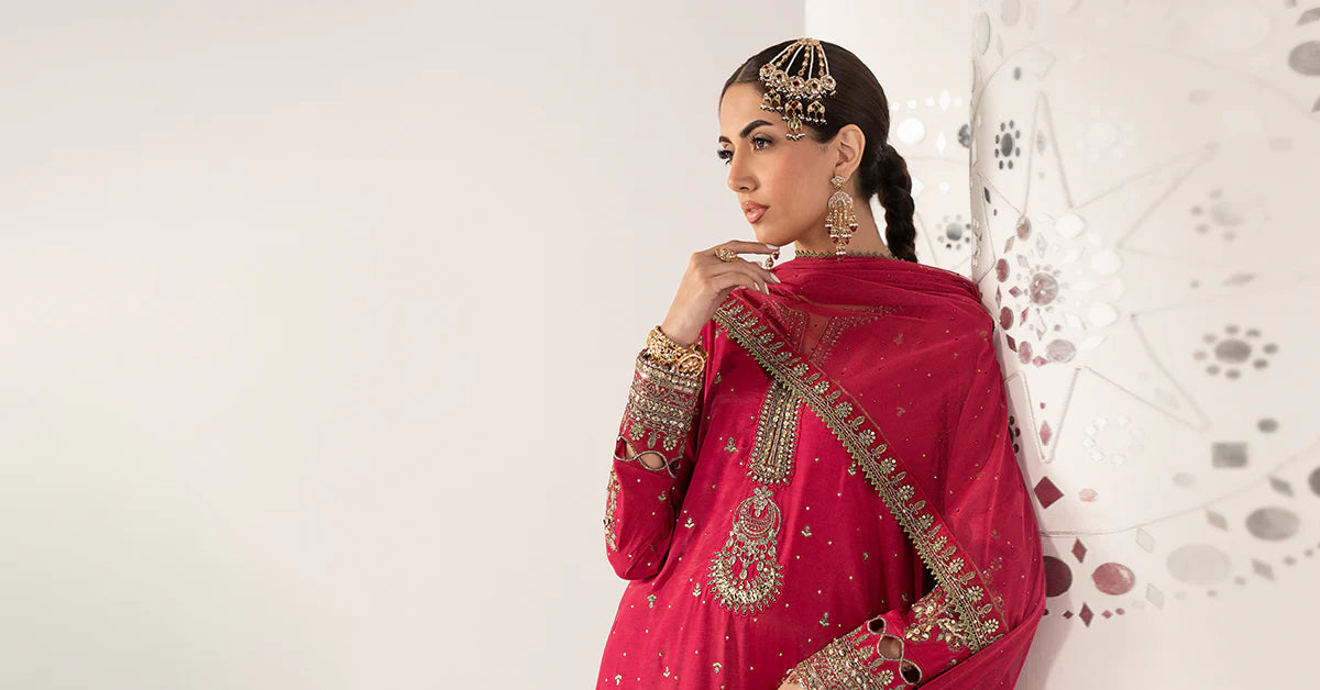 SF-PF26-10 | 3 Piece Embroidered Raw Silk Suit | MARIA.B