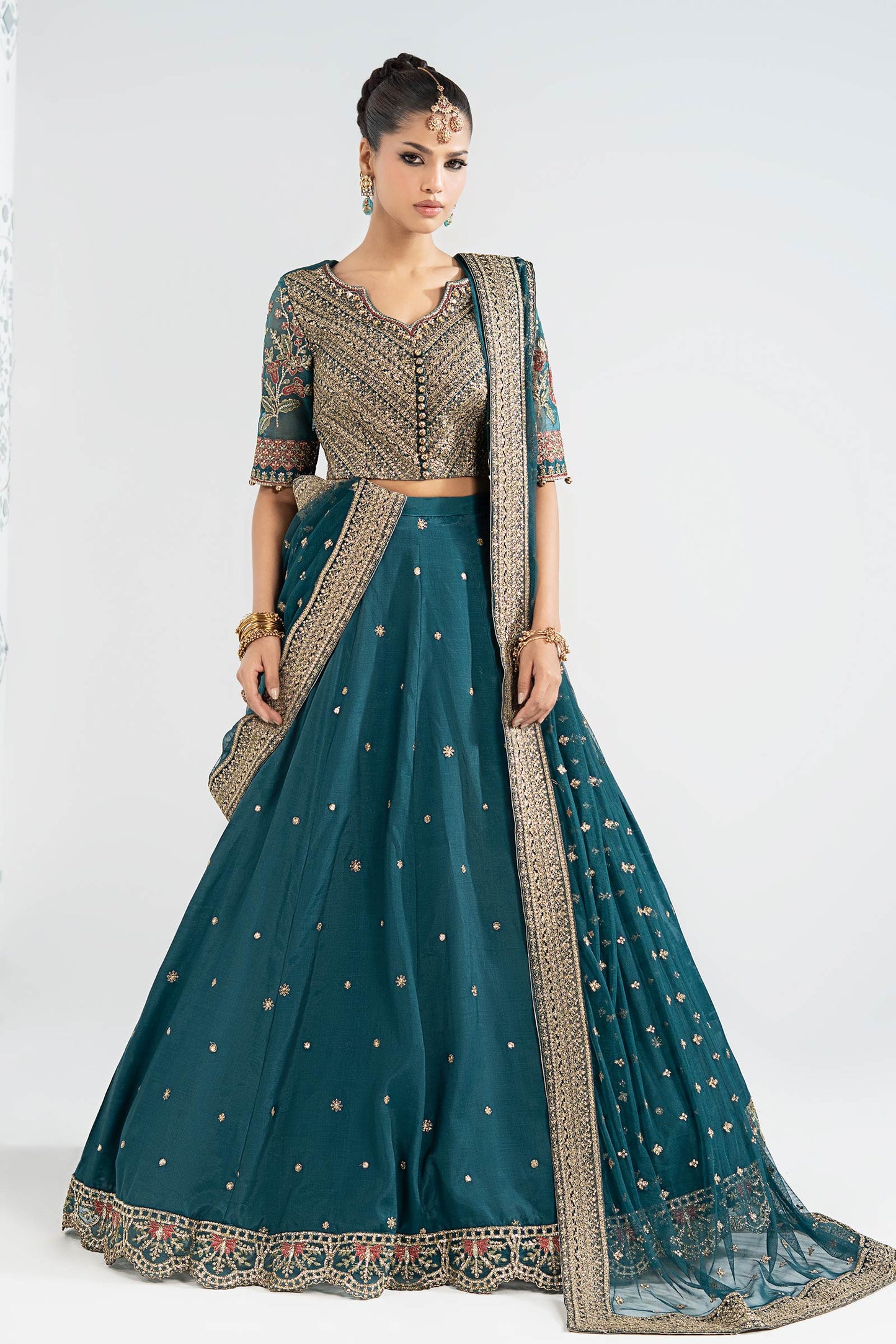 SF-EA26-27 | 3 Piece Embroidered Raw Silk Suit | MARIA.B