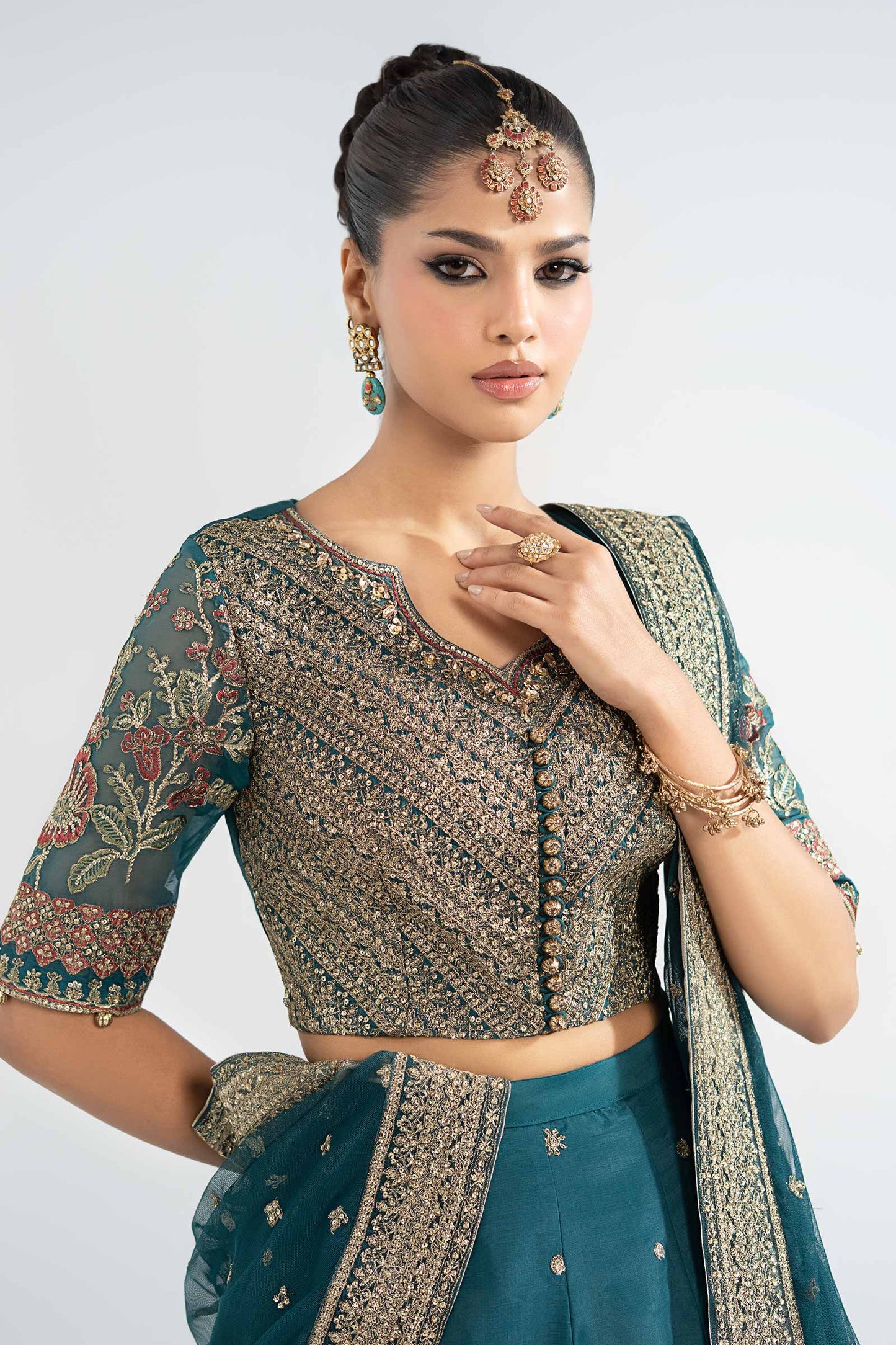 SF-EA26-27 | 3 Piece Embroidered Raw Silk Suit | MARIA.B