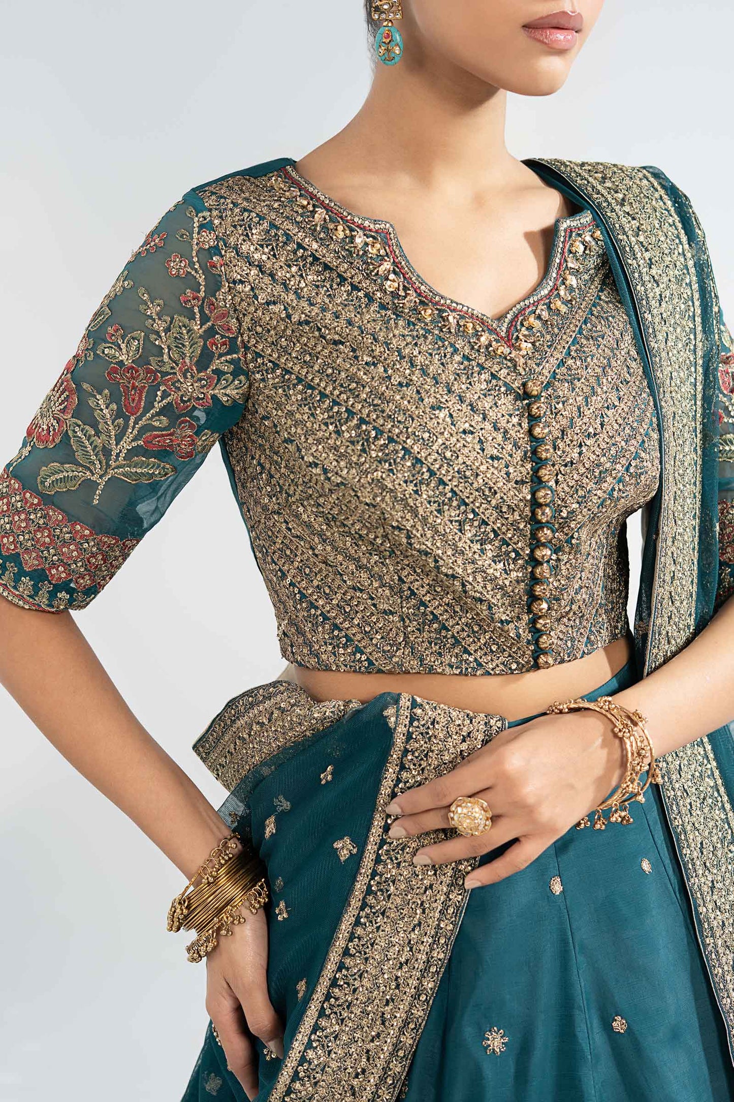 SF-EA26-27 | 3 Piece Embroidered Raw Silk Suit | MARIA.B