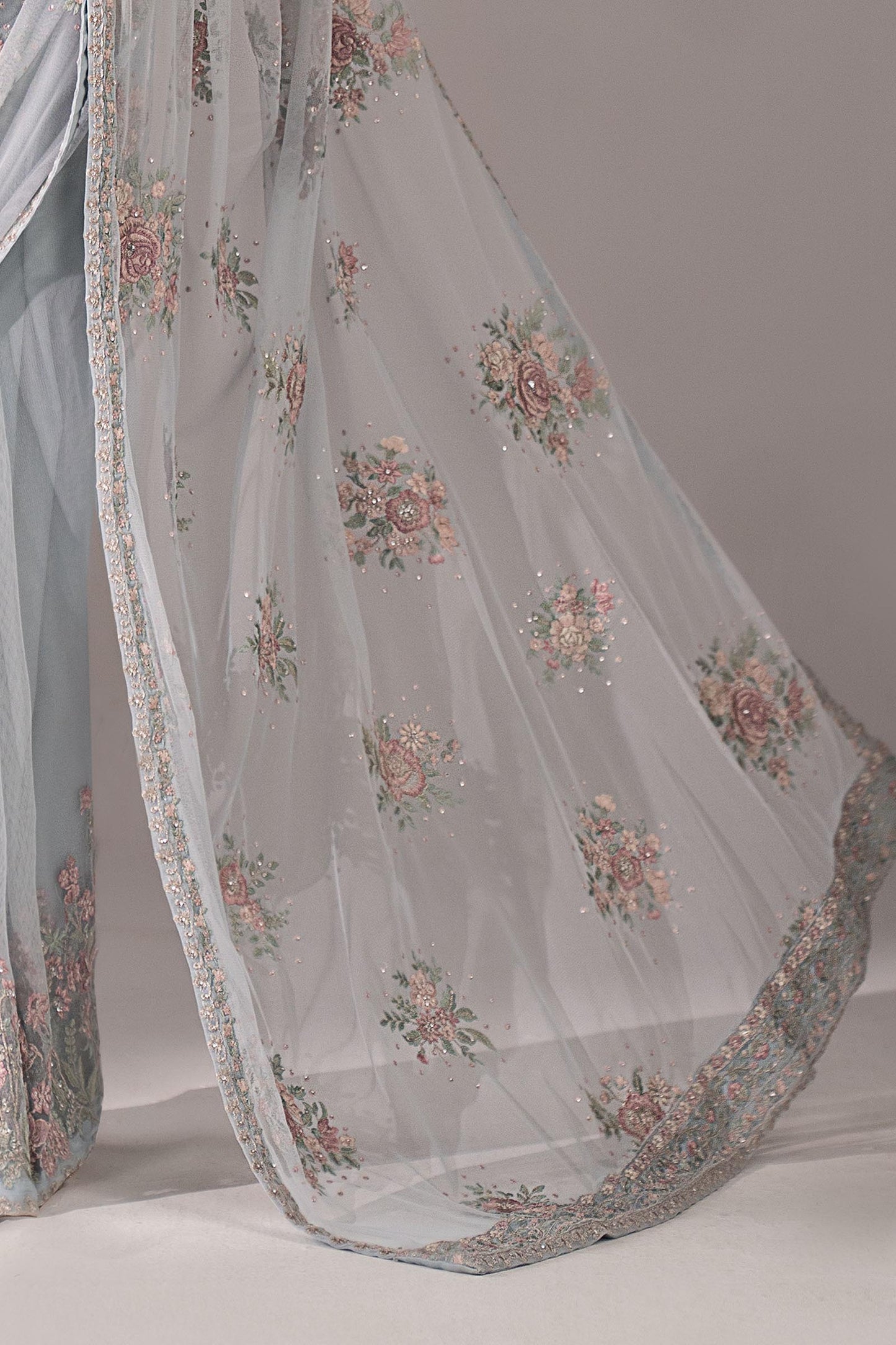 SF-EF26-56-Sky Blue | Embroidered Chiffon Saree | MARIA.B