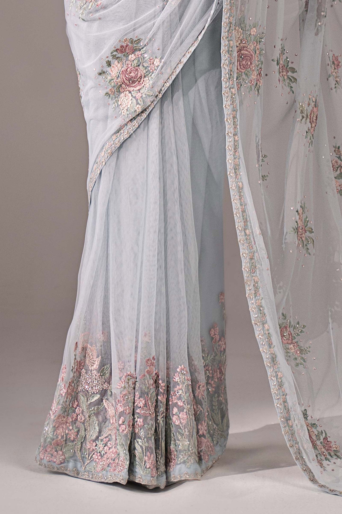 SF-EF26-56-Sky Blue | Embroidered Chiffon Saree | MARIA.B
