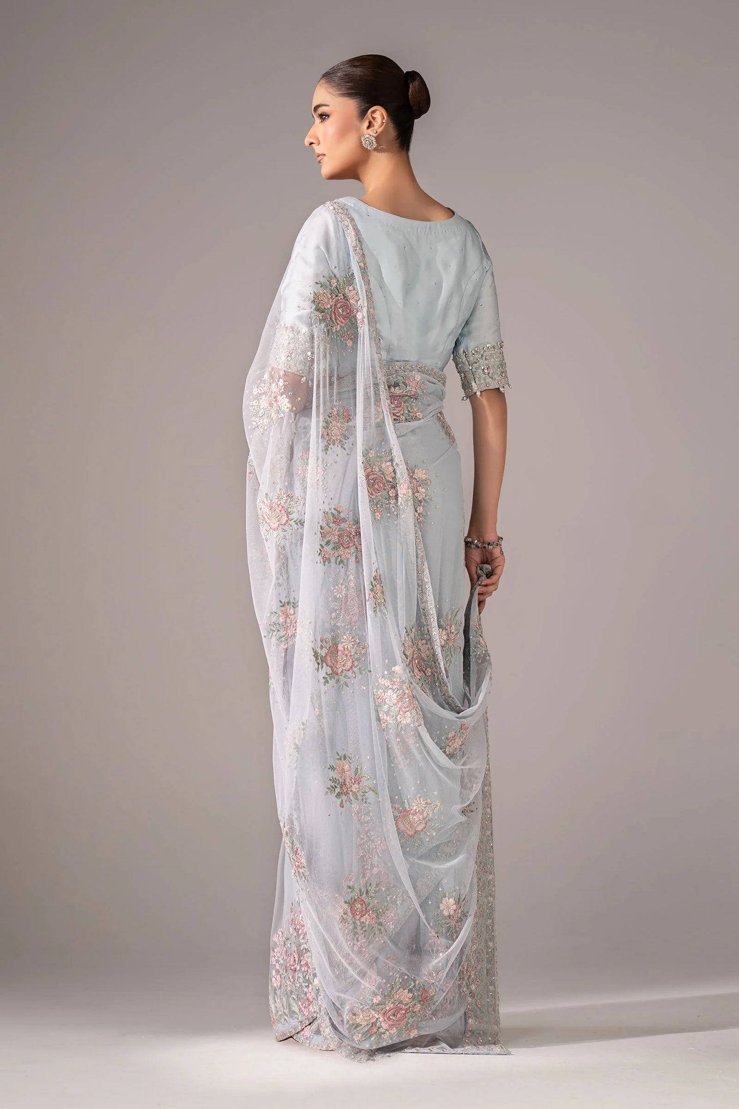 SF-EF26-56-Sky Blue | Embroidered Chiffon Saree | MARIA.B