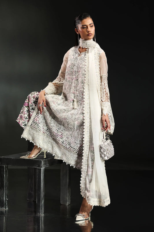 SF-EA26-11-Off White | 3 Piece Embroidered Organza Suit | MARIA.B