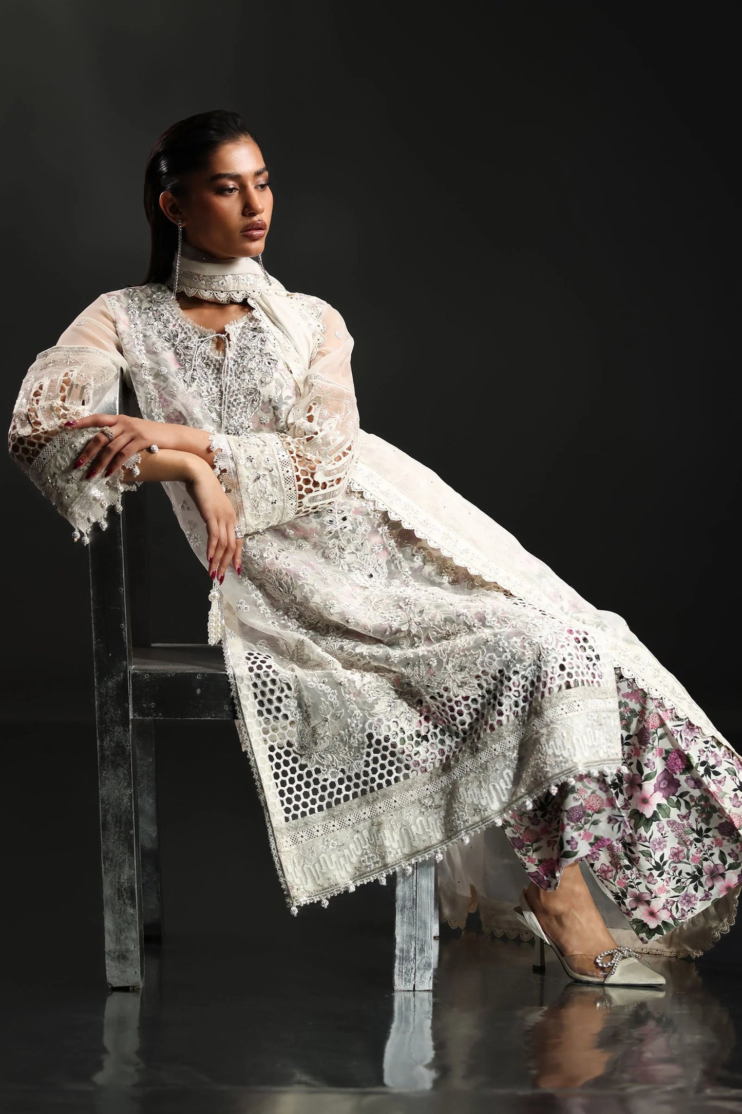 SF-EA26-11-Off White | 3 Piece Embroidered Organza Suit | MARIA.B