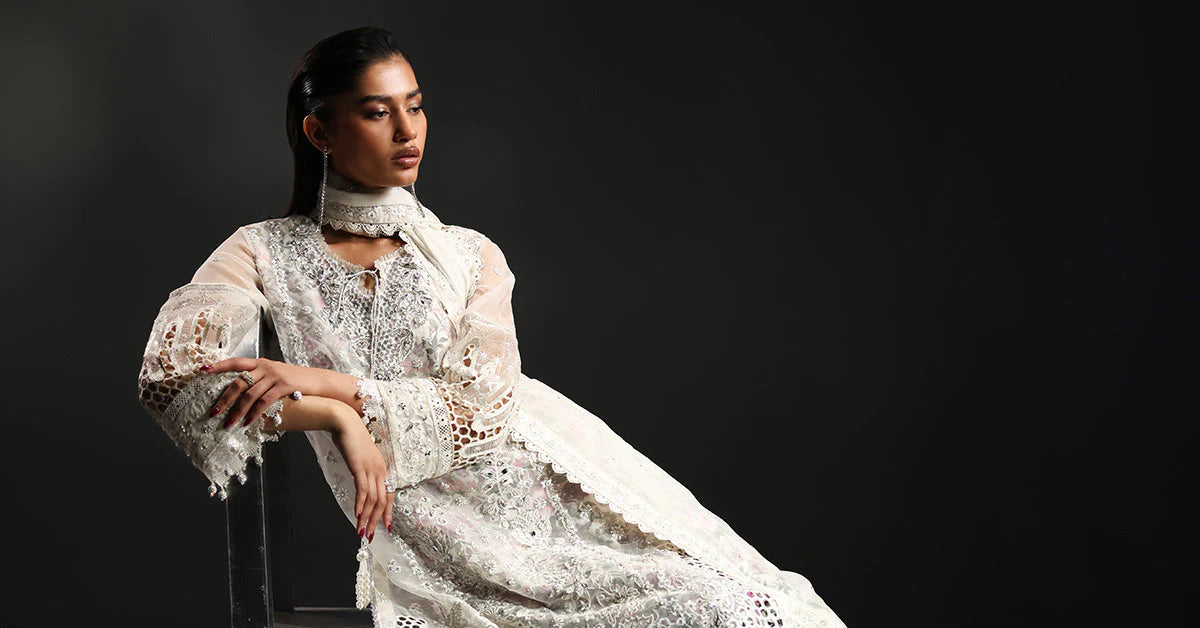 SF-EA26-11-Off White | 3 Piece Embroidered Organza Suit | MARIA.B
