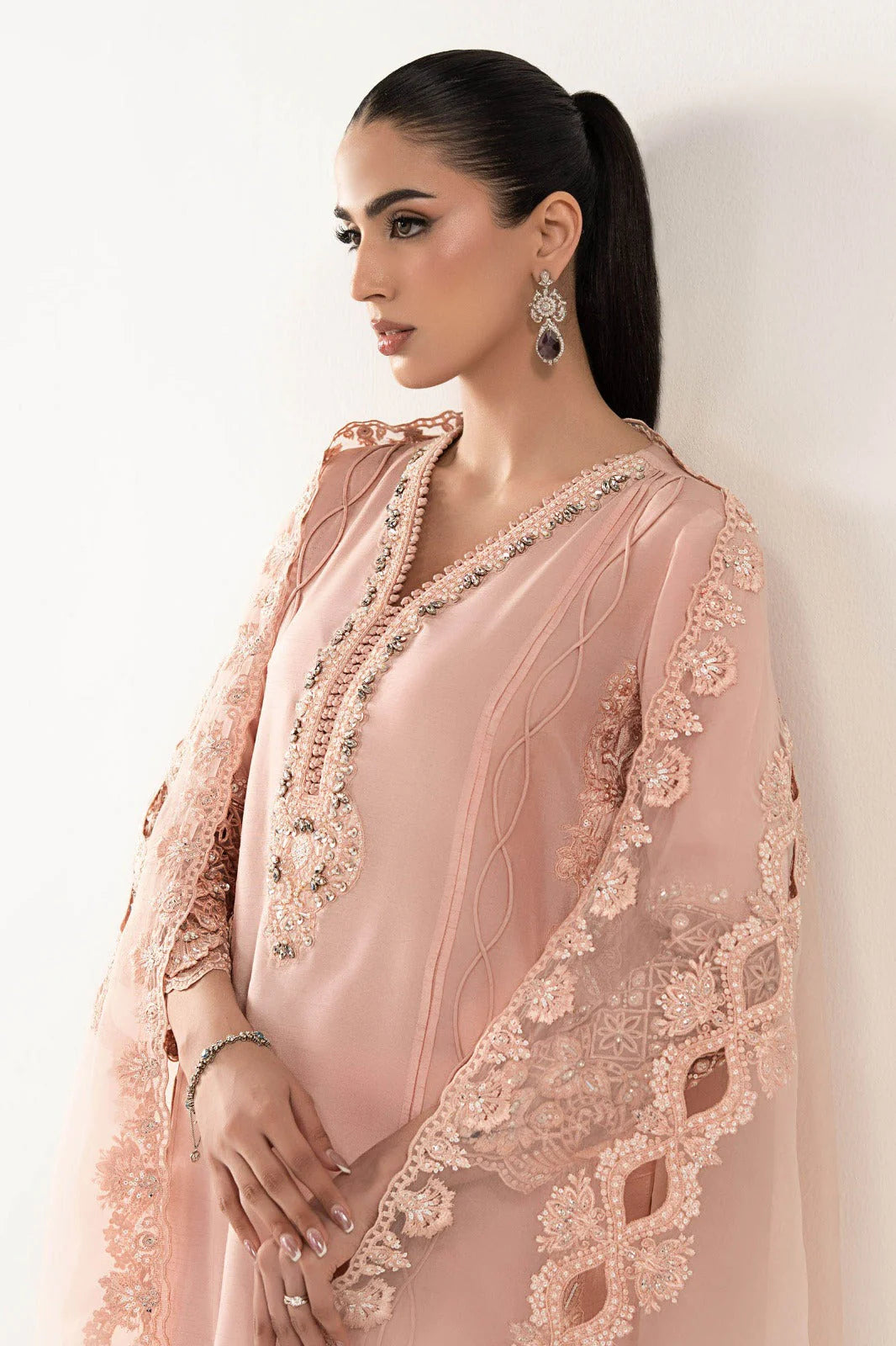 SF-EF26-26-Pink | 3 Piece Embroidered Organza Suit | MARIA.B