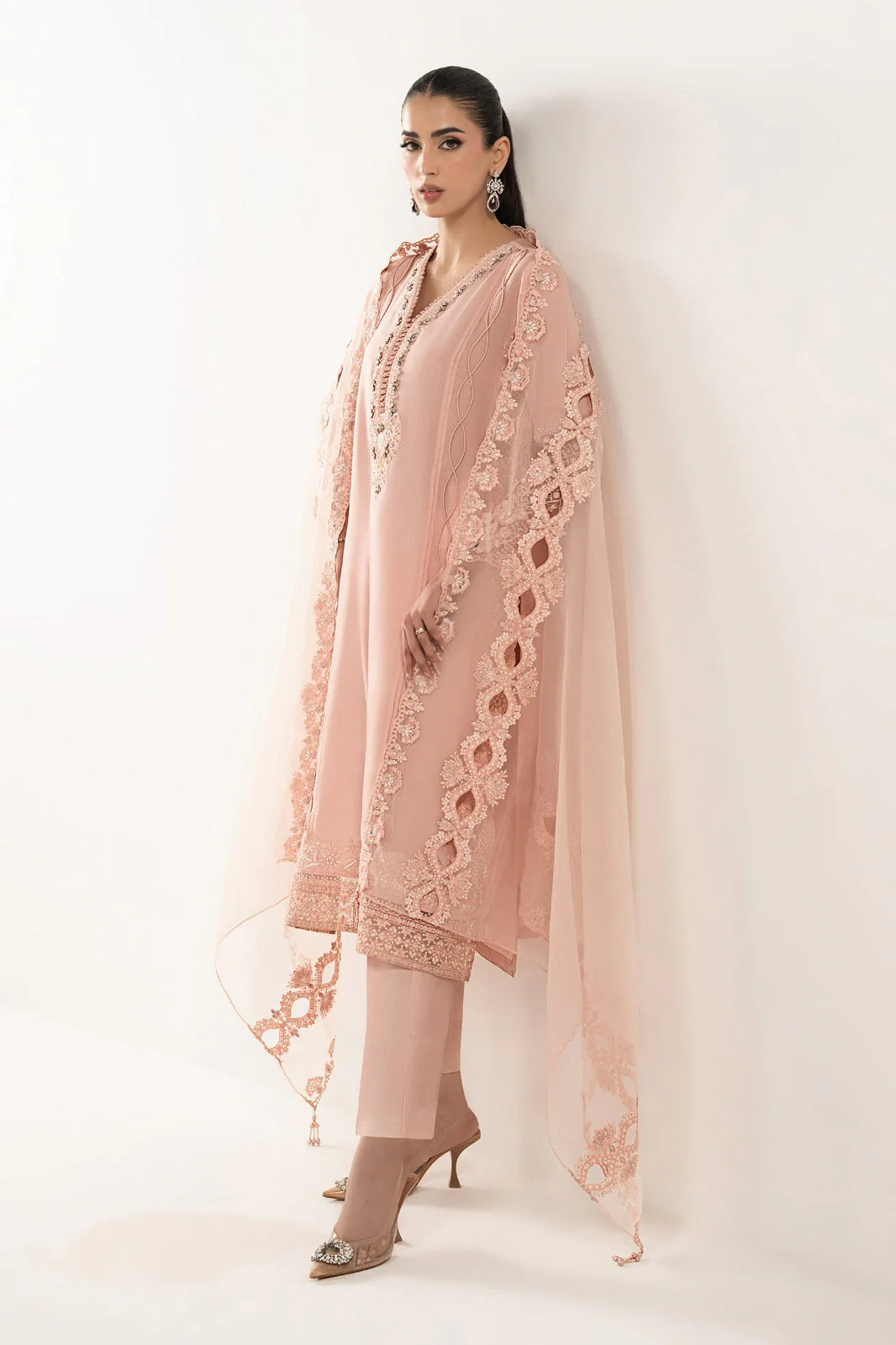 SF-EF26-26-Pink | 3 Piece Embroidered Organza Suit | MARIA.B