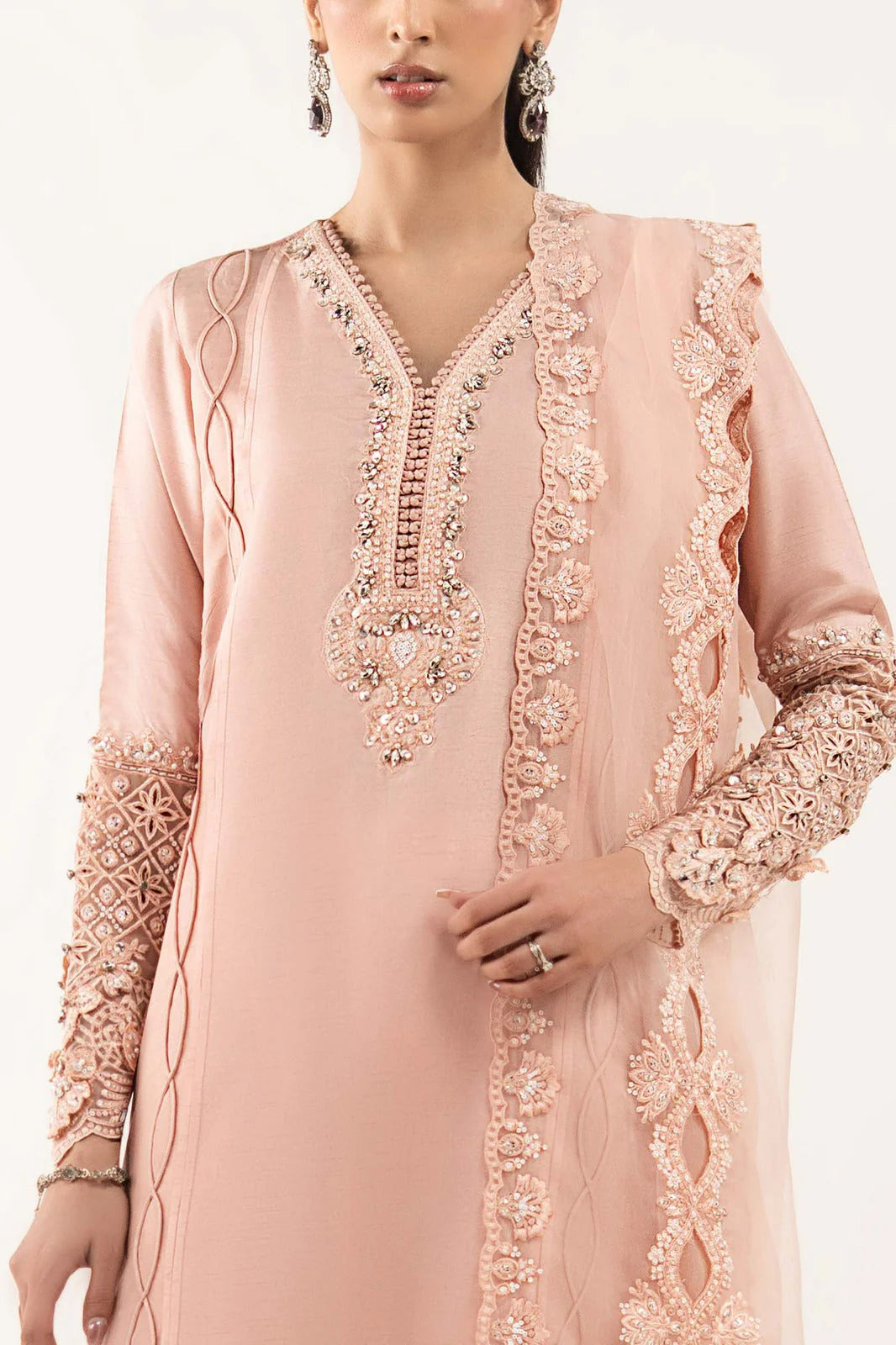 SF-EF26-26-Pink | 3 Piece Embroidered Organza Suit | MARIA.B