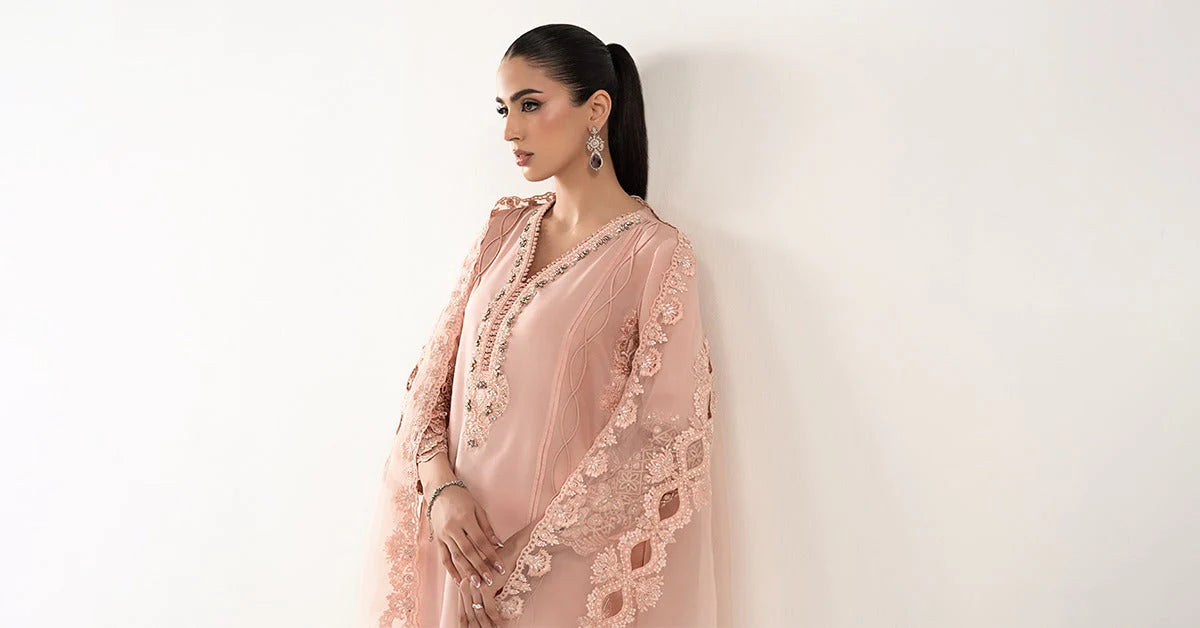 SF-EF26-26-Pink | 3 Piece Embroidered Organza Suit | MARIA.B