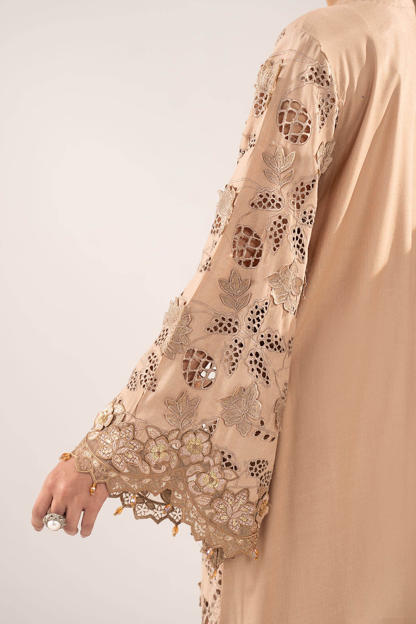SF-EF26-16-BEIGE | 3 Piece Embroidered Raw Silk Suit | MARIA.B