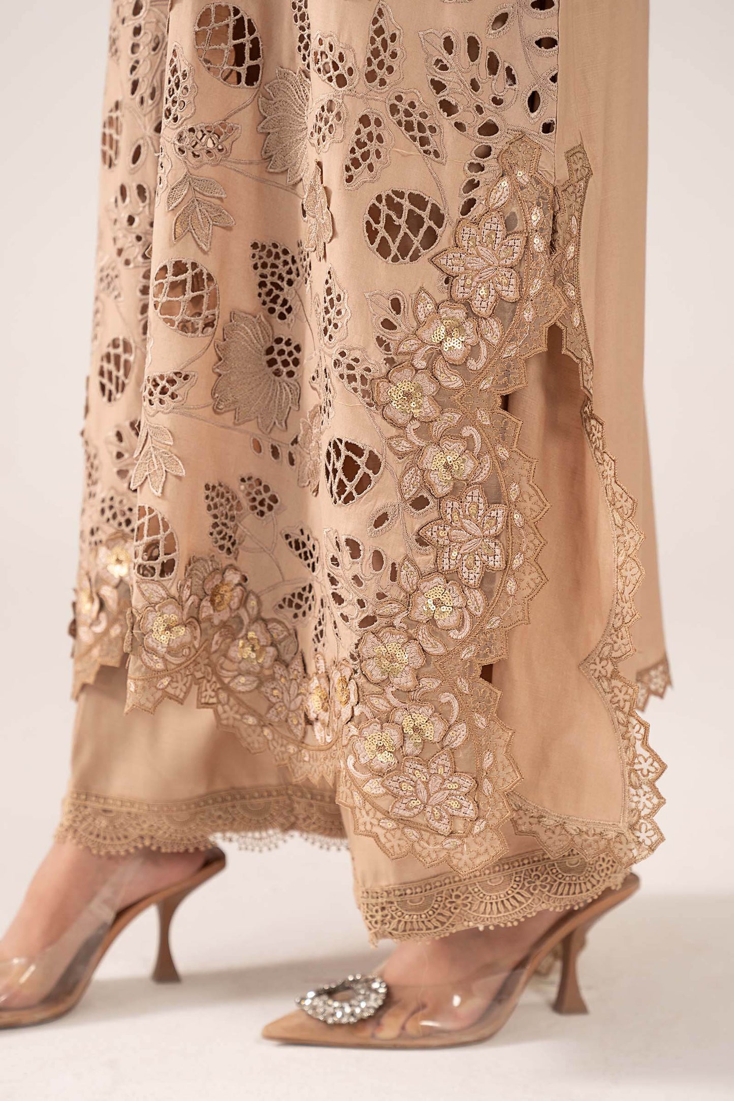 SF-EF26-16-BEIGE | 3 Piece Embroidered Raw Silk Suit | MARIA.B