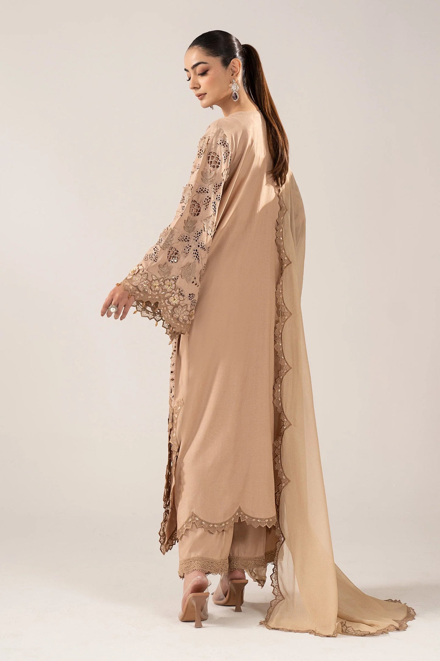 SF-EF26-16-BEIGE | 3 Piece Embroidered Raw Silk Suit | MARIA.B