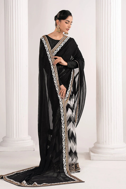 SF-EF26-74-Black | Embroidered Chiffon Saree | MARIA.B