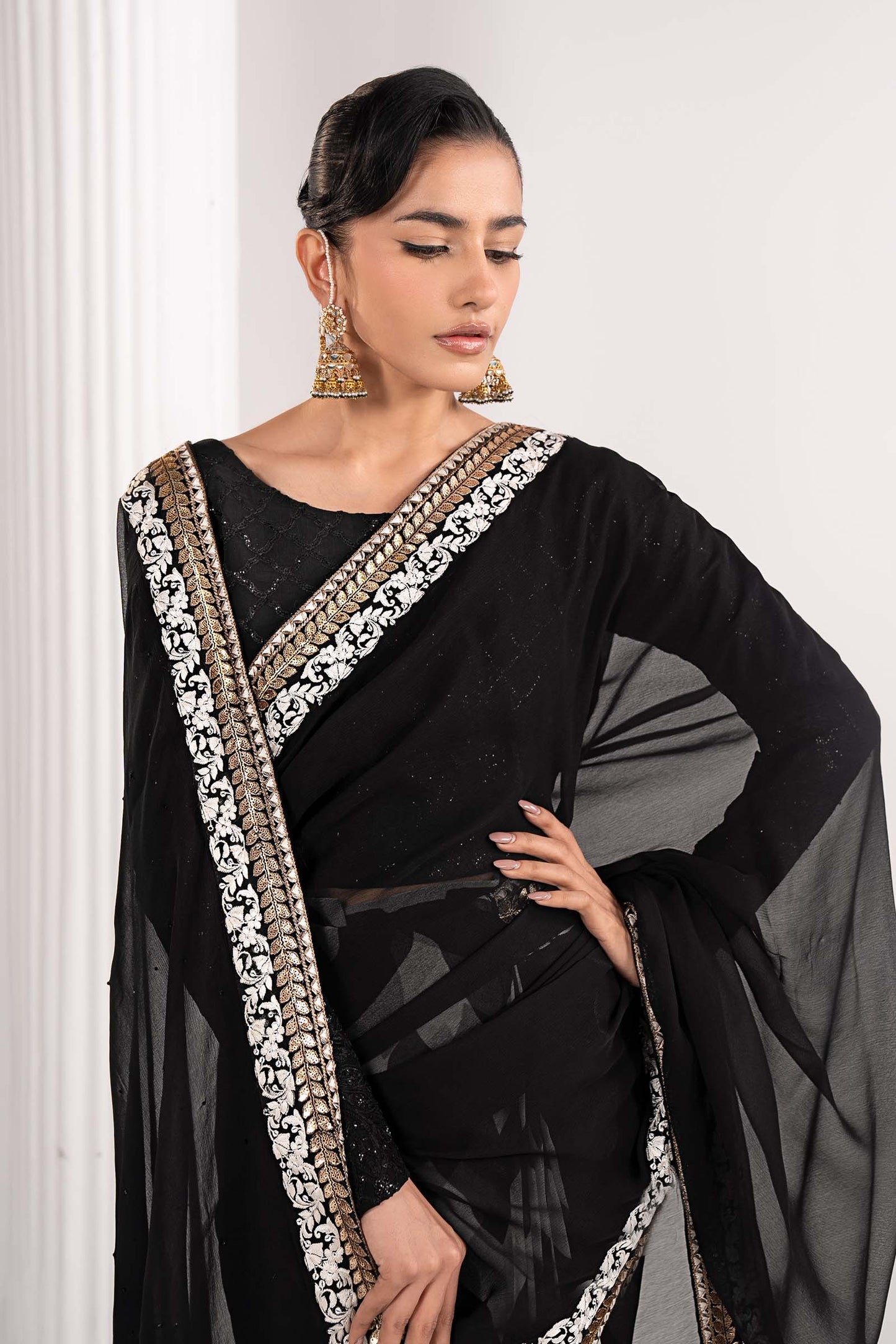 SF-EF26-74-Black | Embroidered Chiffon Saree | MARIA.B