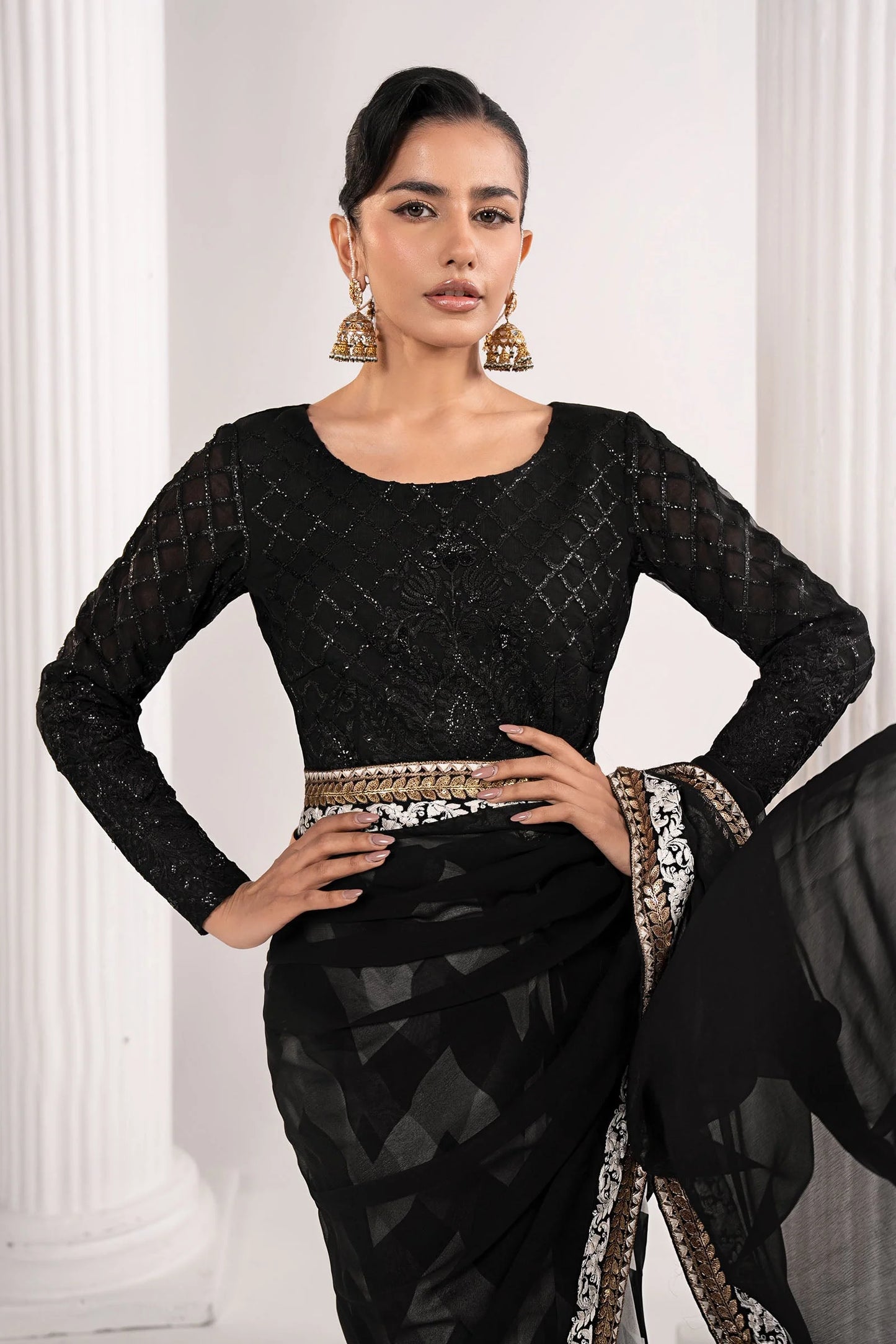 SF-EF26-74-Black | Embroidered Chiffon Saree | MARIA.B