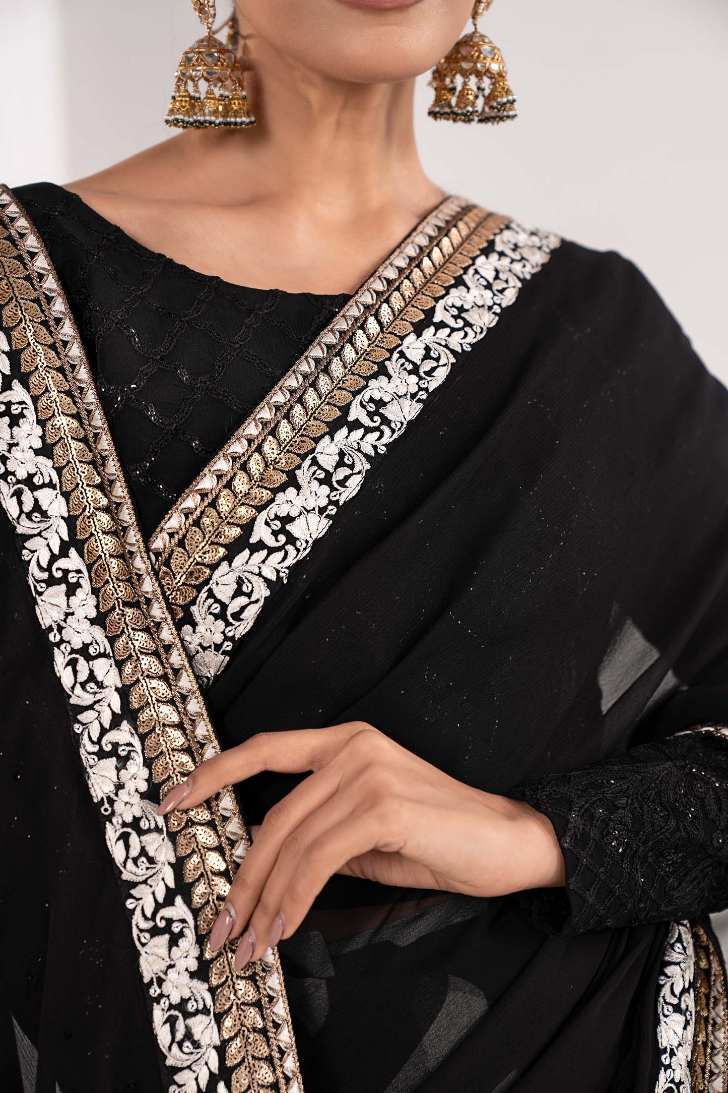 SF-EF26-74-Black | Embroidered Chiffon Saree | MARIA.B