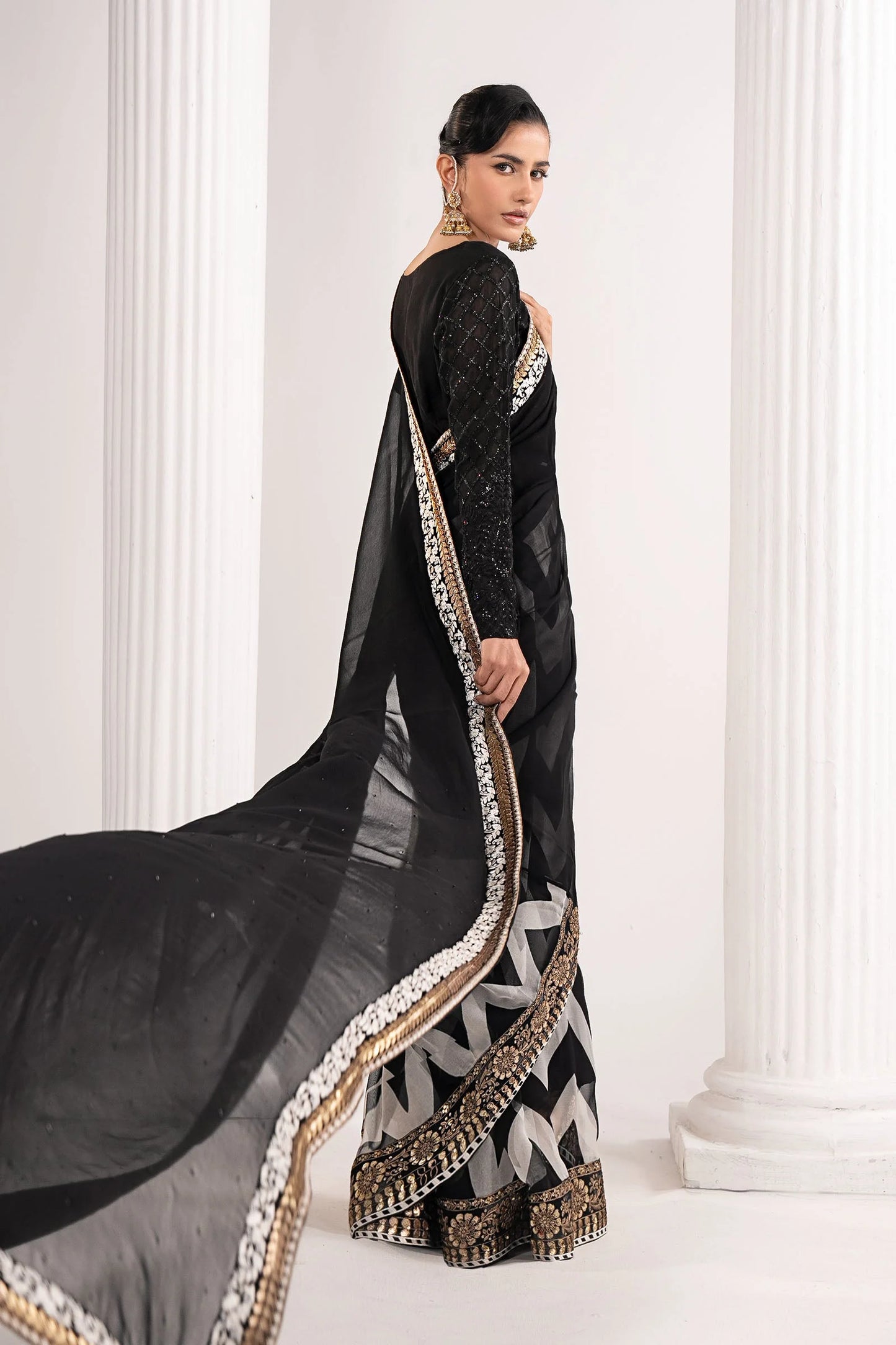 SF-EF26-74-Black | Embroidered Chiffon Saree | MARIA.B