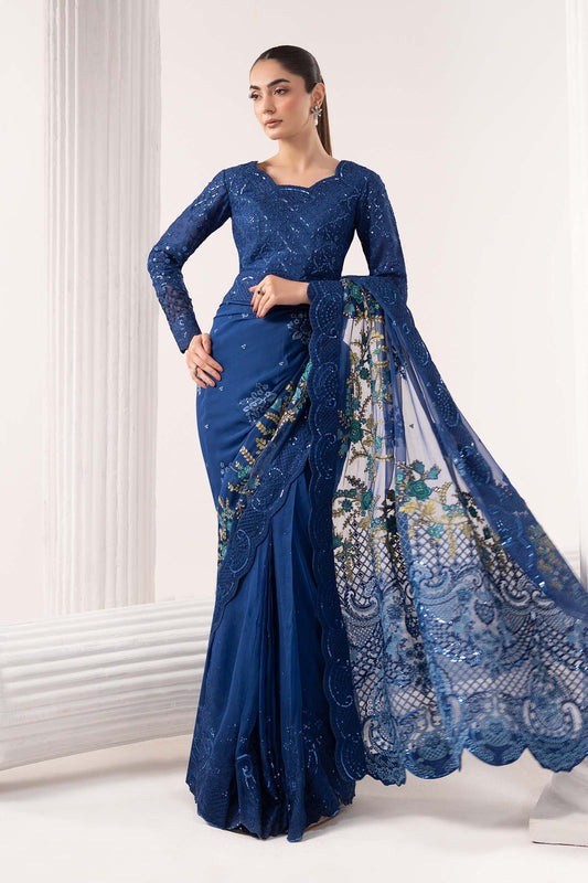 SF-EF26-69-Blue | Embroidered Chiffon Saree | MARIA.B