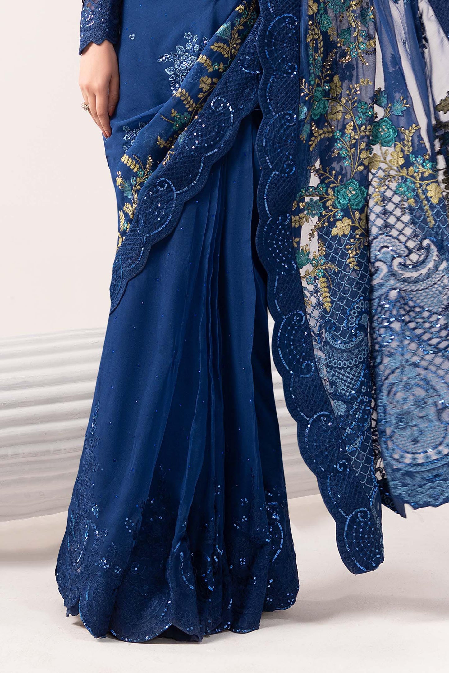 SF-EF26-69-Blue | Embroidered Chiffon Saree | MARIA.B