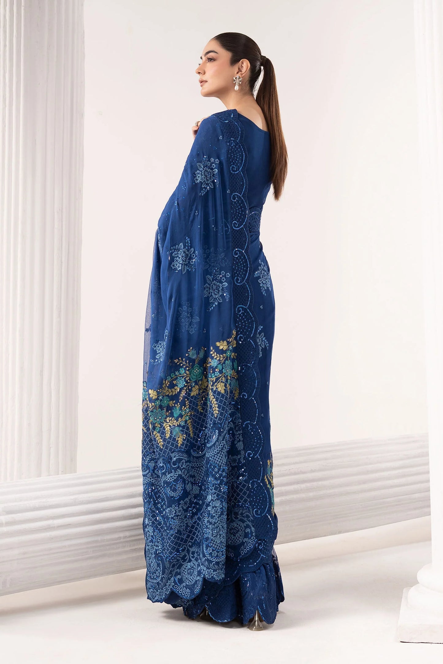 SF-EF26-69-Blue | Embroidered Chiffon Saree | MARIA.B