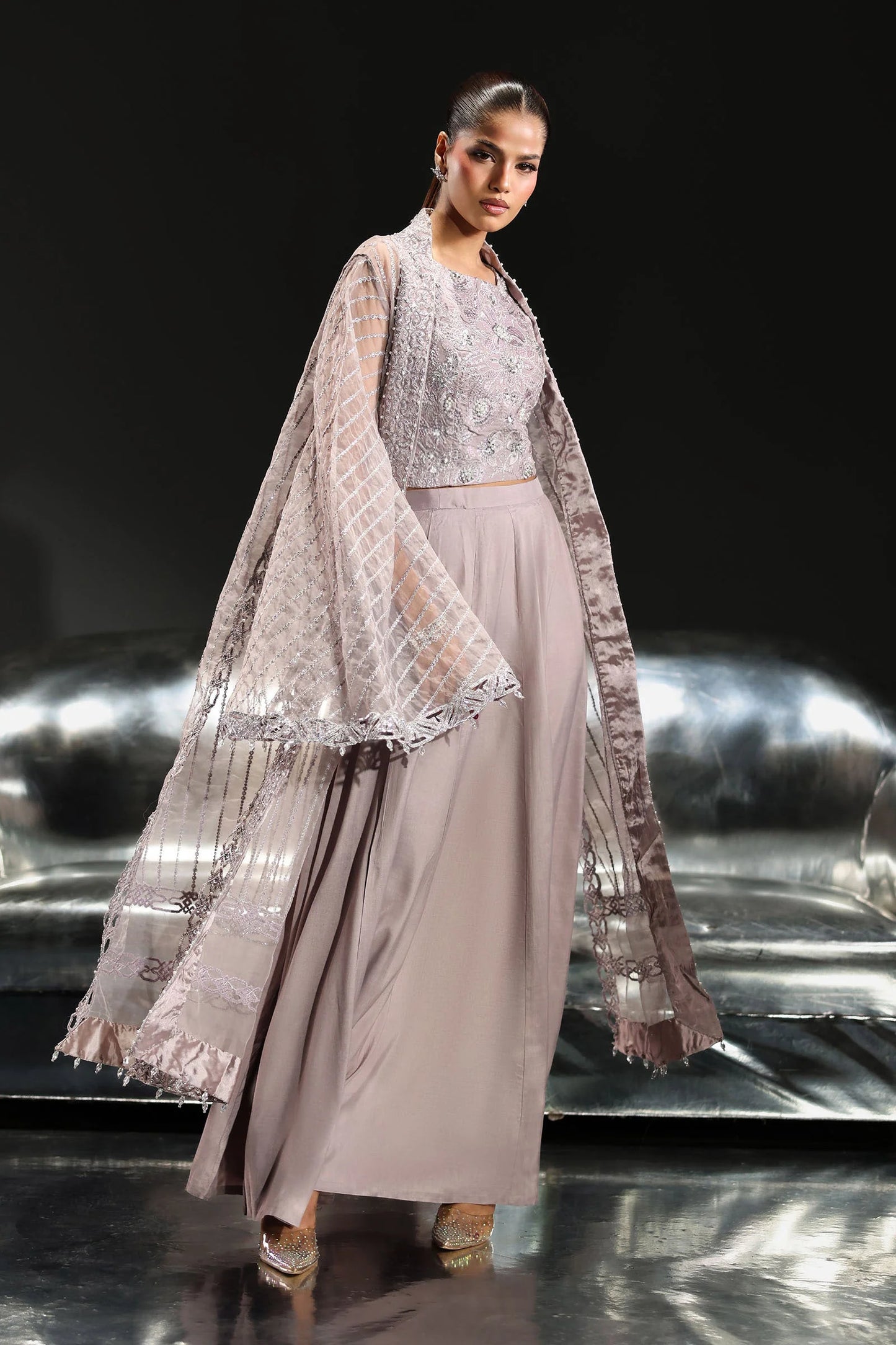 SF-EF26-12-Lilac | 3 Piece Embroidered Organza Suit | MARIA.B