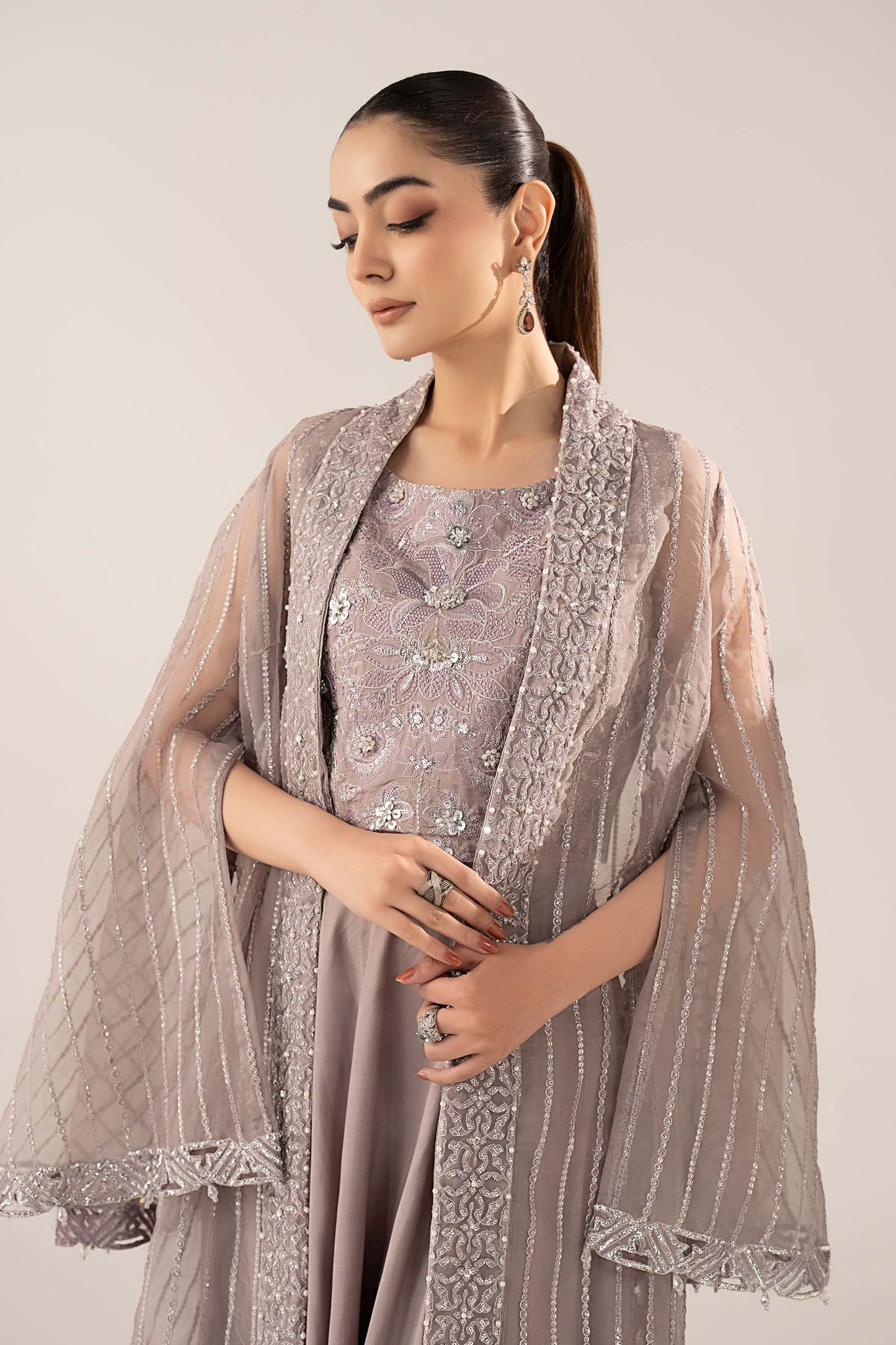 SF-EF26-12-Lilac | 3 Piece Embroidered Organza Suit | MARIA.B