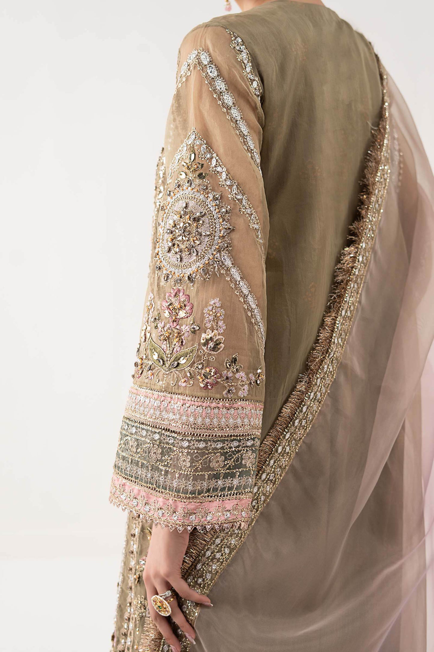 SF-EF26-10-Coffee | 3 Piece Embroidered Organza Suit | MARIA.B