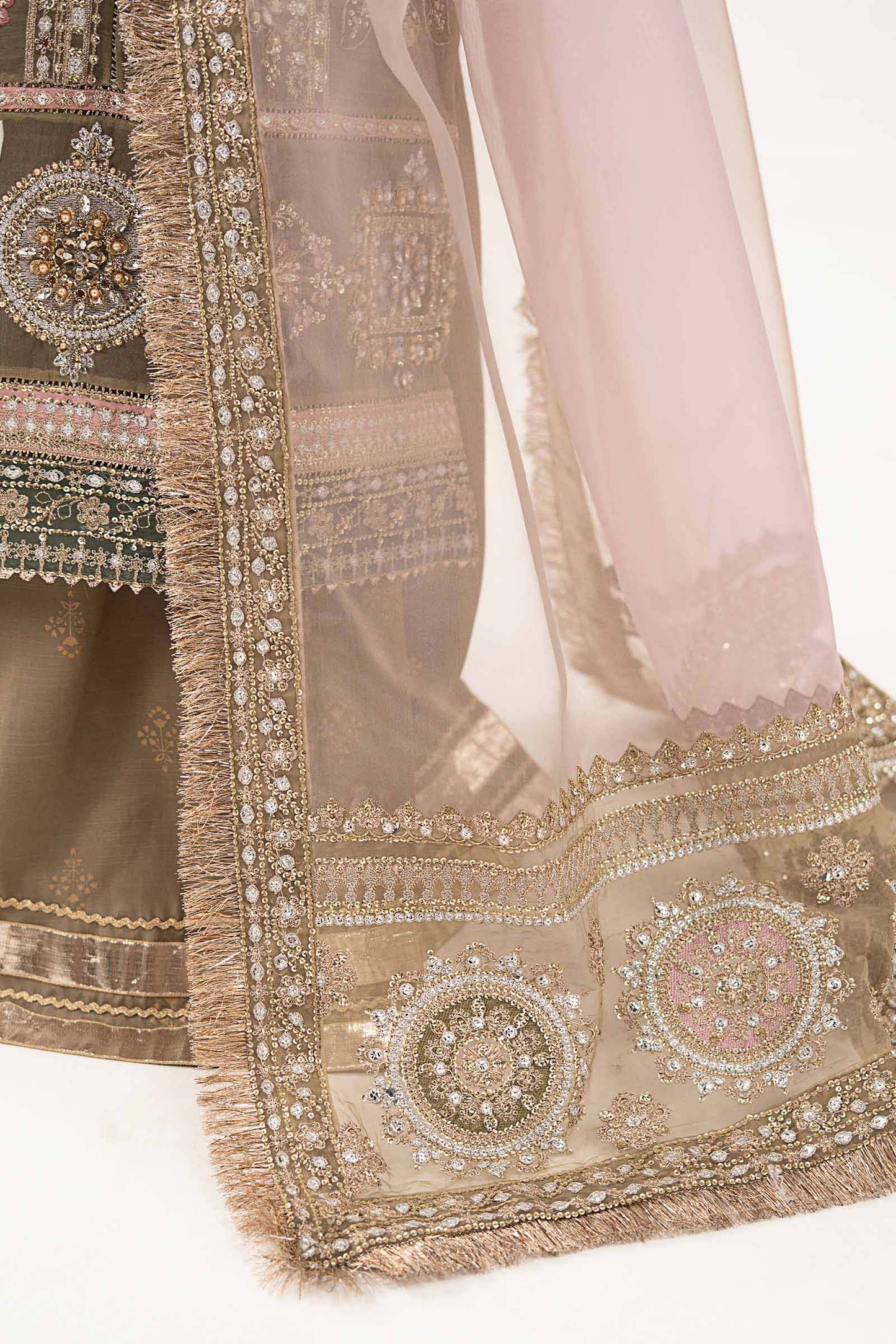 SF-EF26-10-Coffee | 3 Piece Embroidered Organza Suit | MARIA.B