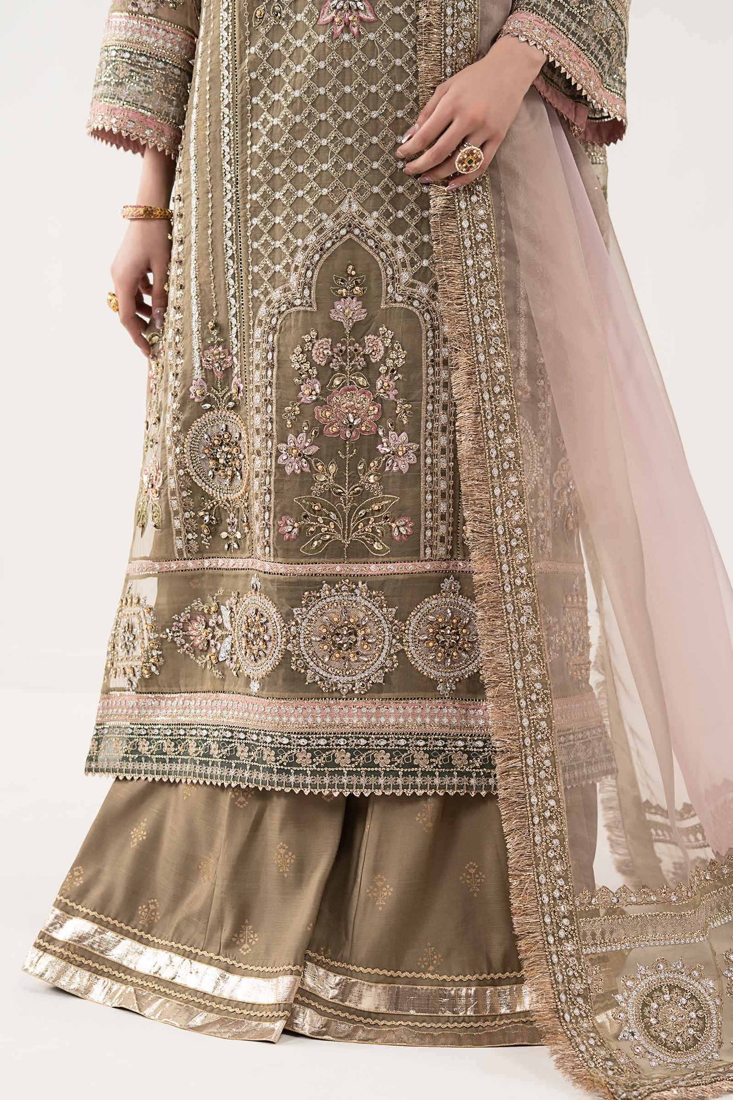 SF-EF26-10-Coffee | 3 Piece Embroidered Organza Suit | MARIA.B