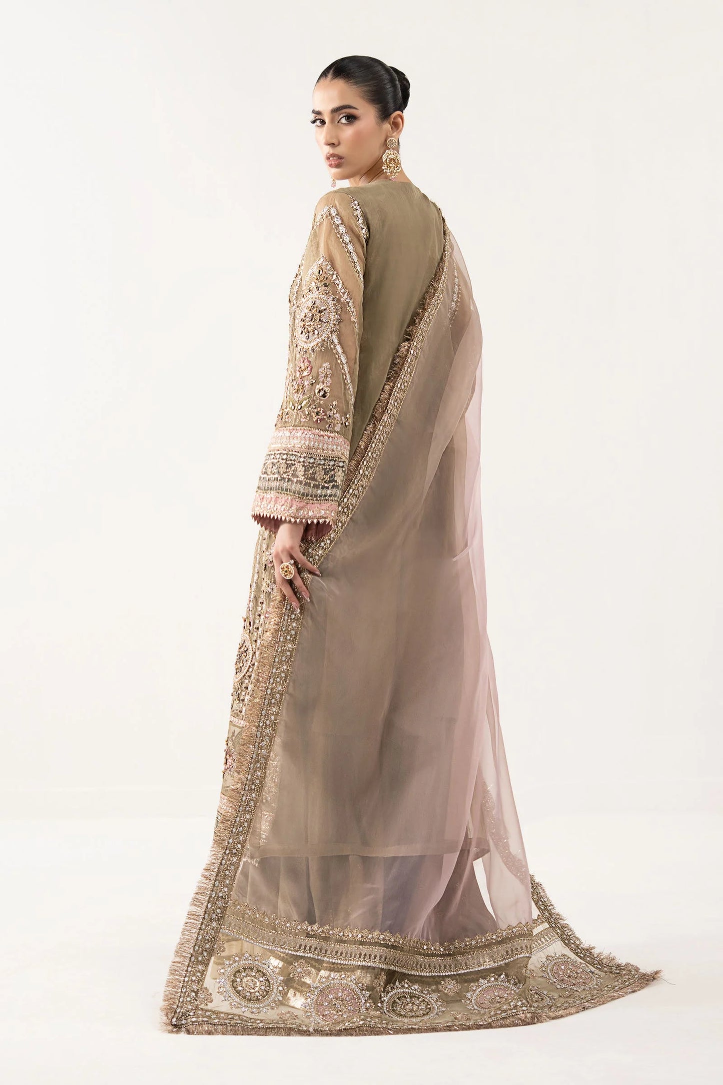 SF-EF26-10-Coffee | 3 Piece Embroidered Organza Suit | MARIA.B