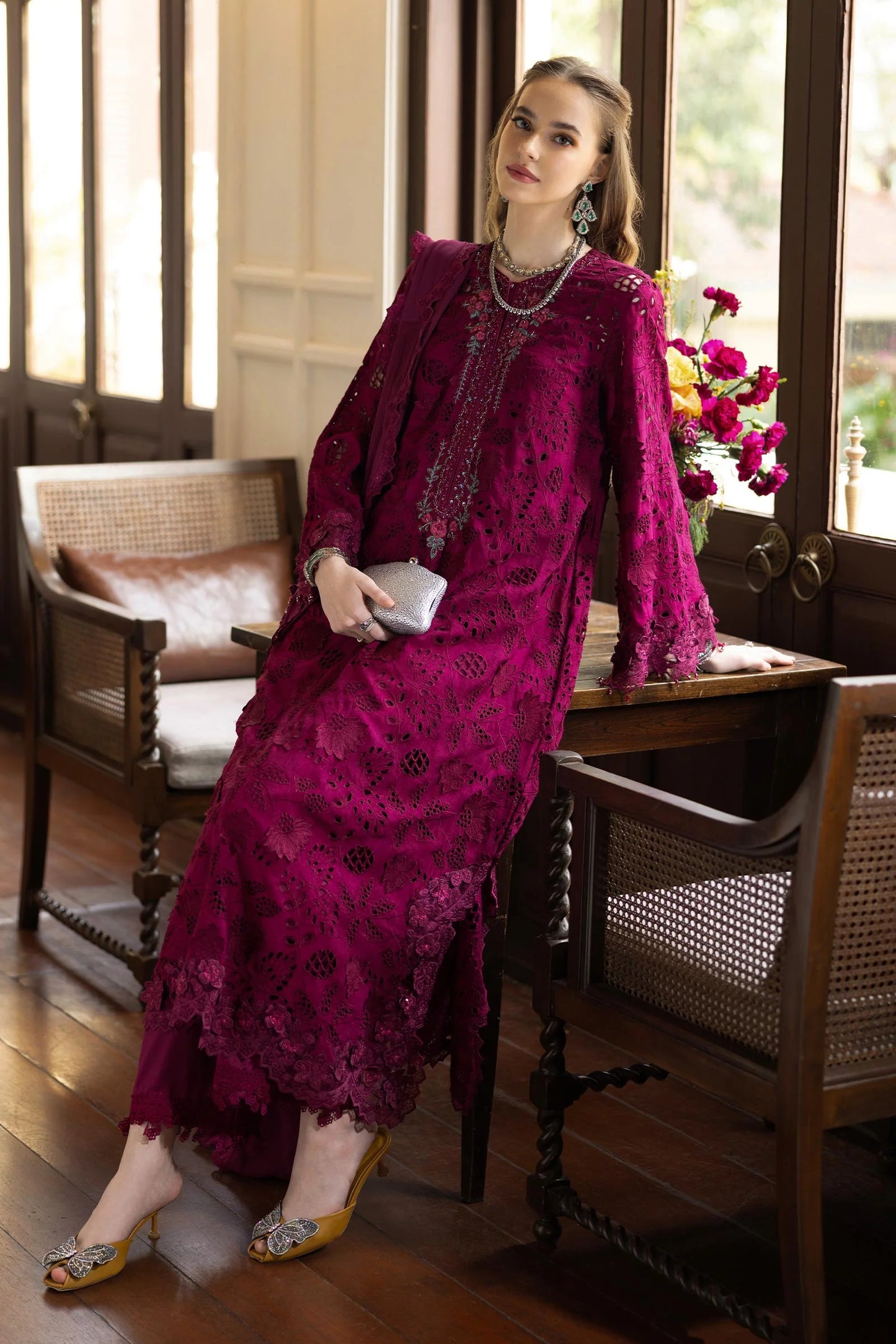 SF-EF26-12-Black | 3 Piece Embroidered Organza Suit | MARIA.B