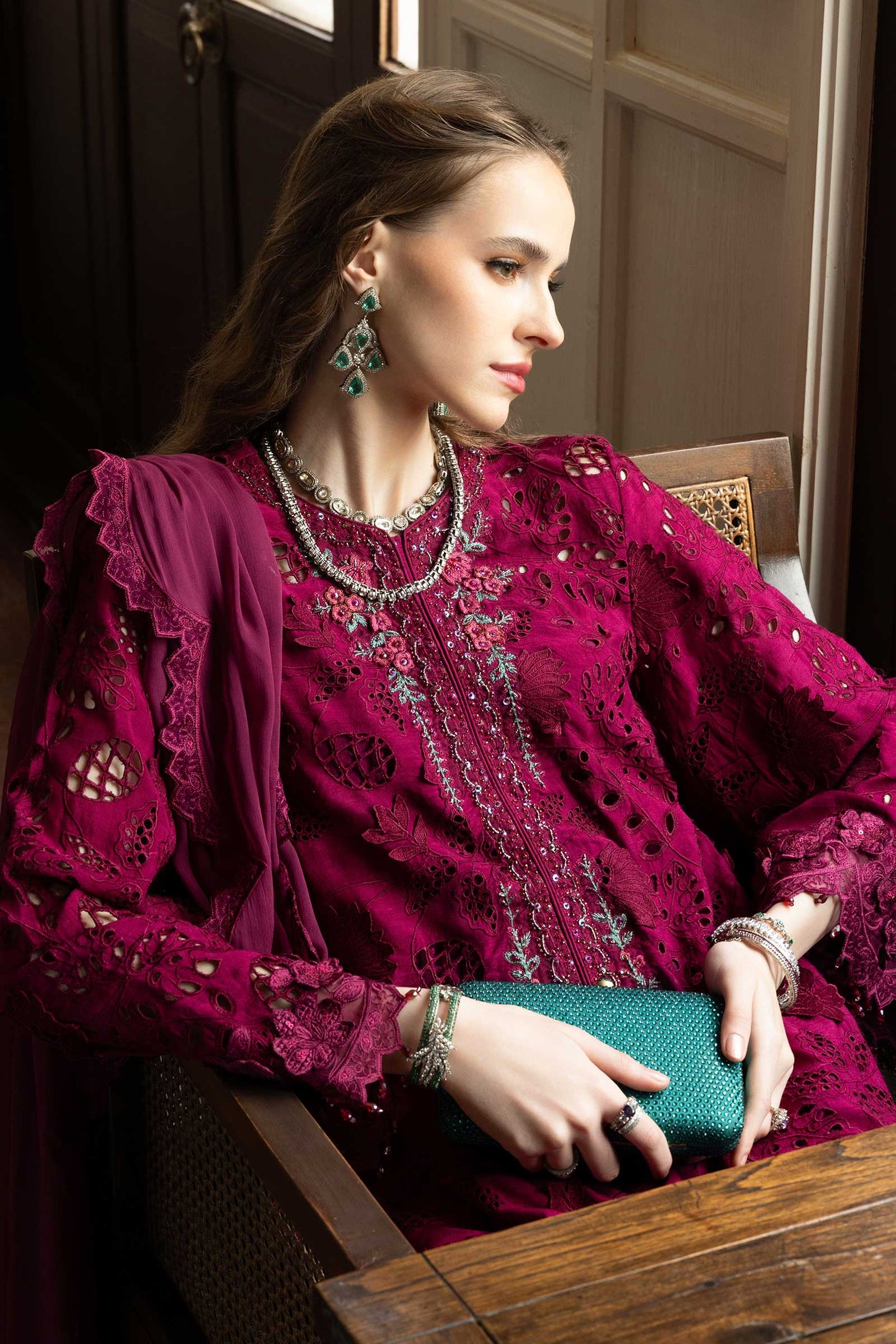 SF-EF26-12-Black | 3 Piece Embroidered Organza Suit | MARIA.B