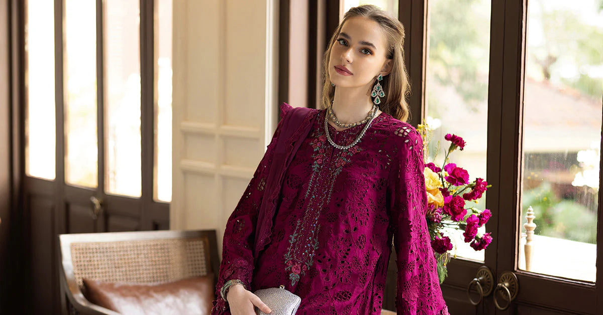 SF-EF26-12-Black | 3 Piece Embroidered Organza Suit | MARIA.B