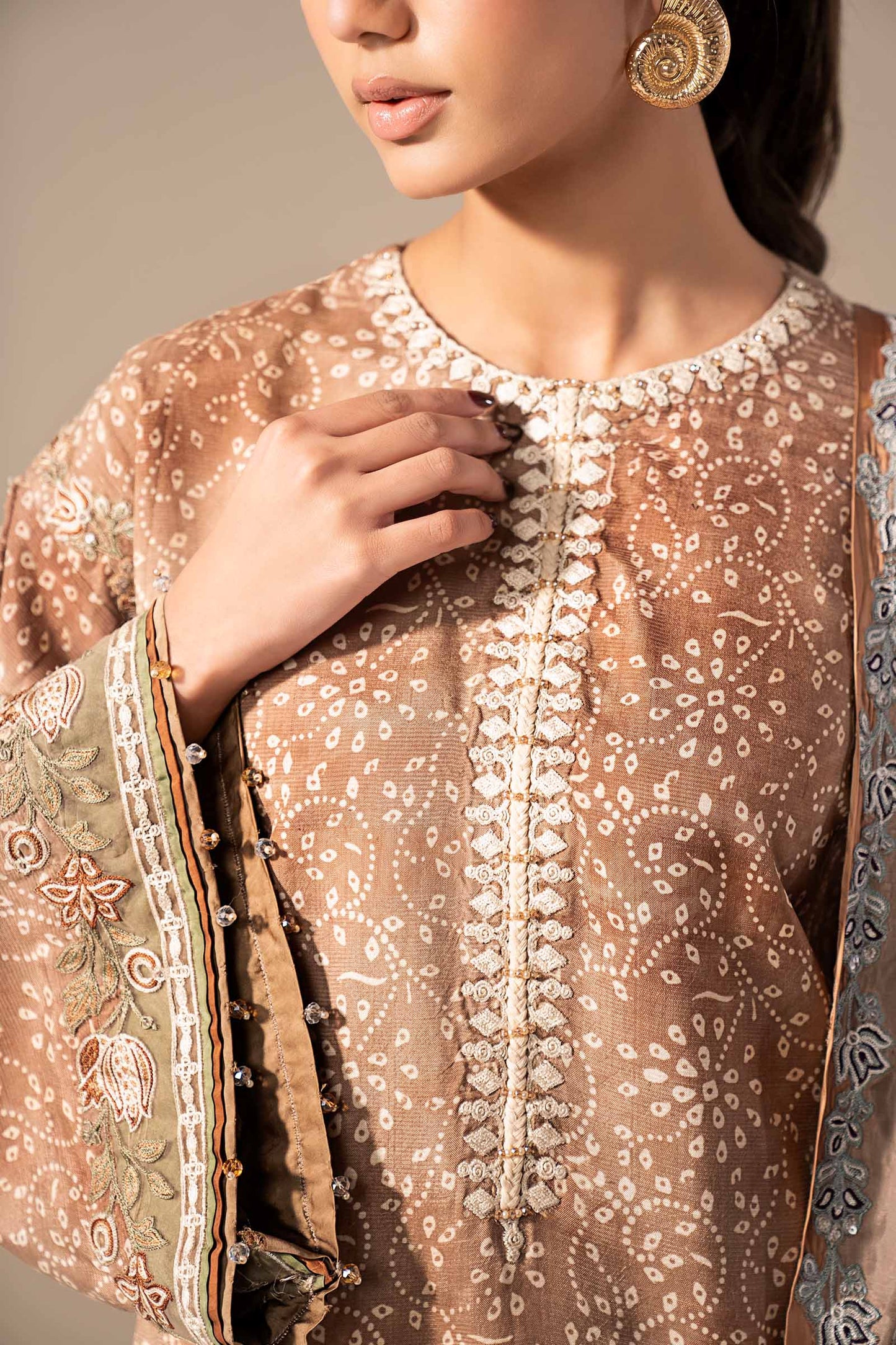 MST-EF26-18-Brown | 3 Piece Embroidered Silk Suit | MARIA.B