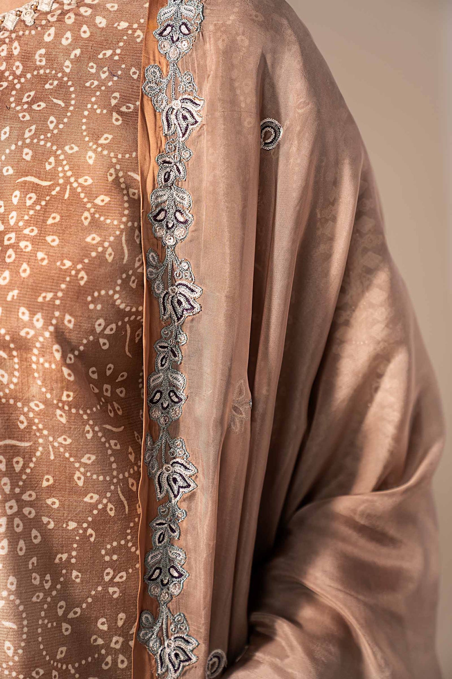 MST-EF26-18-Brown | 3 Piece Embroidered Silk Suit | MARIA.B