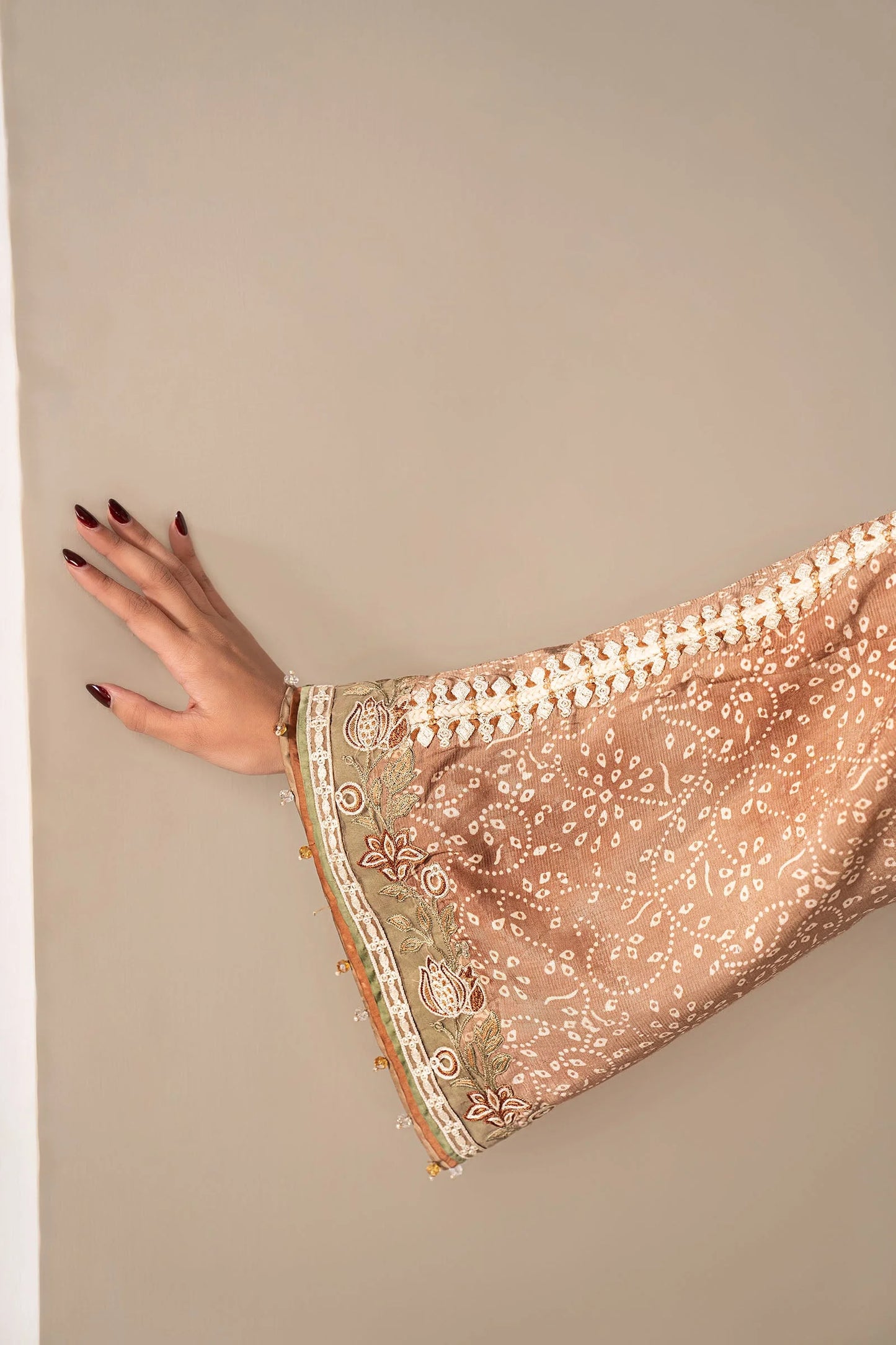 MST-EF26-18-Brown | 3 Piece Embroidered Silk Suit | MARIA.B