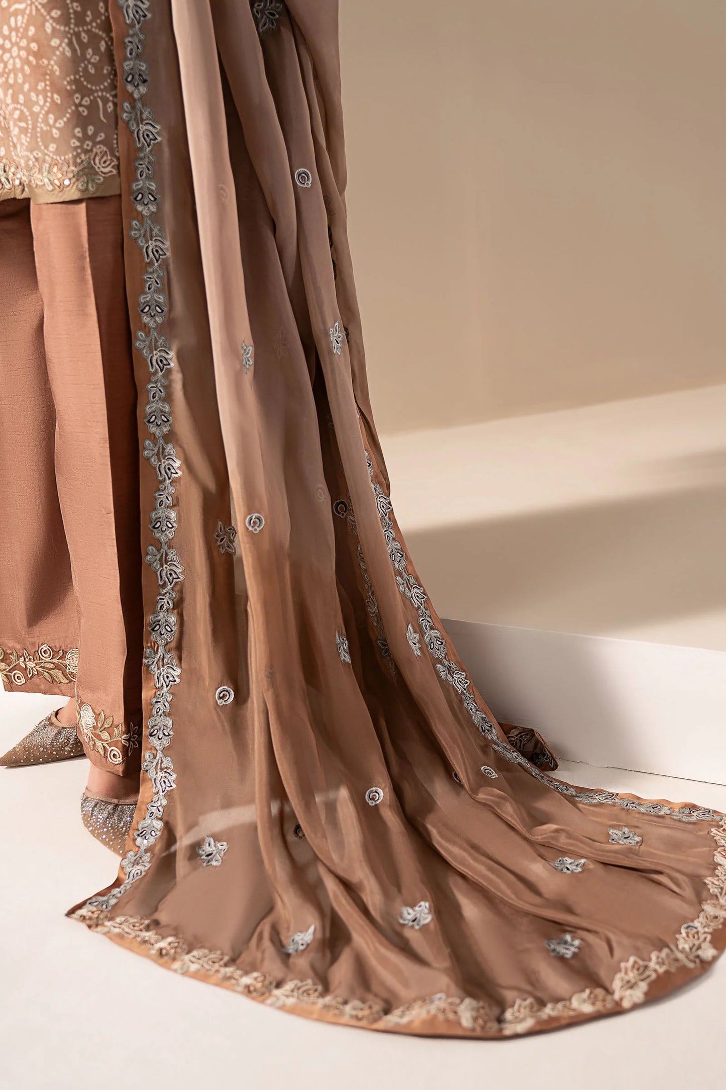 MST-EF26-18-Brown | 3 Piece Embroidered Silk Suit | MARIA.B