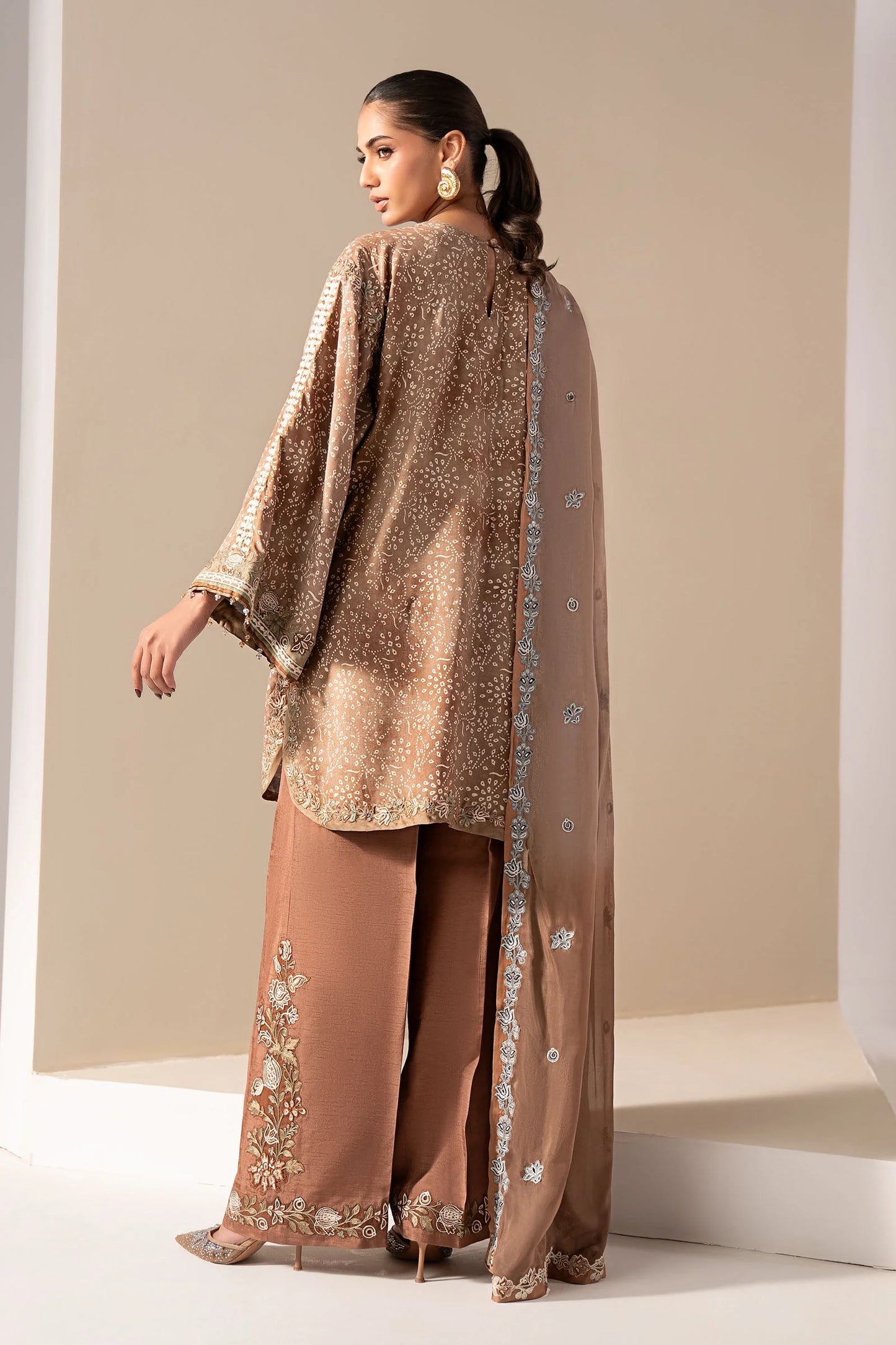 MST-EF26-18-Brown | 3 Piece Embroidered Silk Suit | MARIA.B
