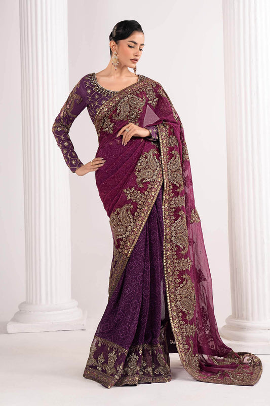 SF-EF26-67-Purple | Embroidered Chiffon Saree | MARIA.B
