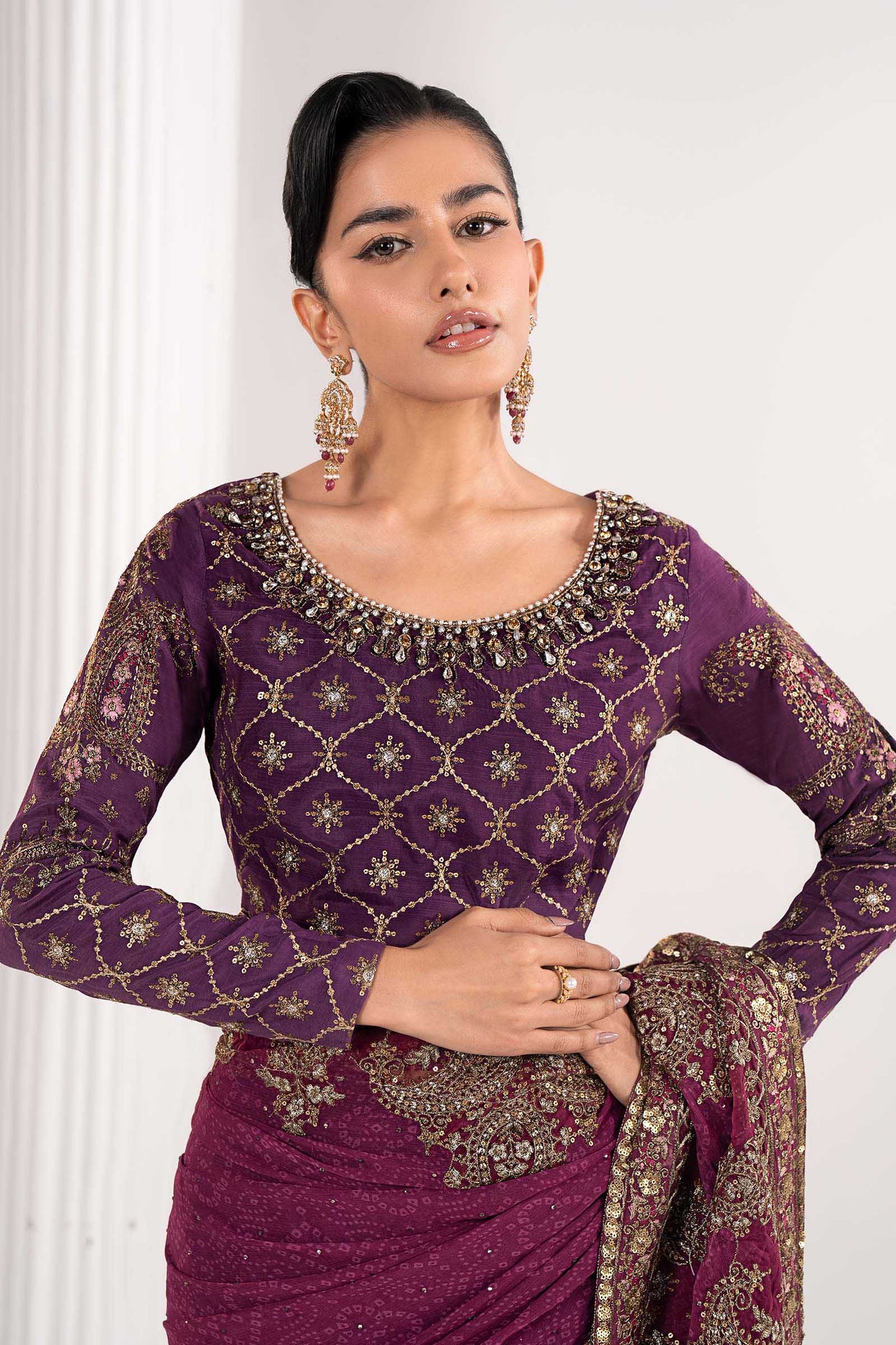 SF-EF26-67-Purple | Embroidered Chiffon Saree | MARIA.B