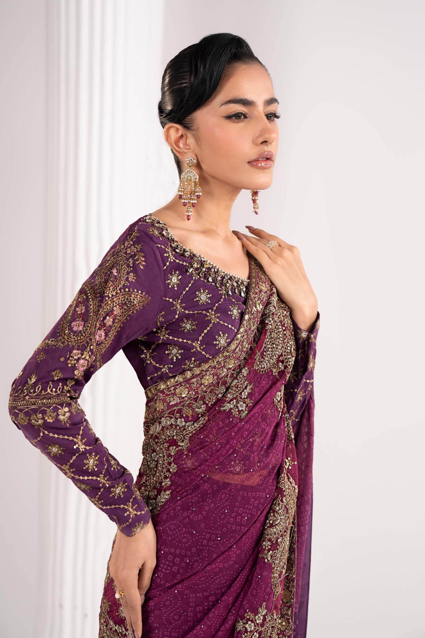 SF-EF26-67-Purple | Embroidered Chiffon Saree | MARIA.B
