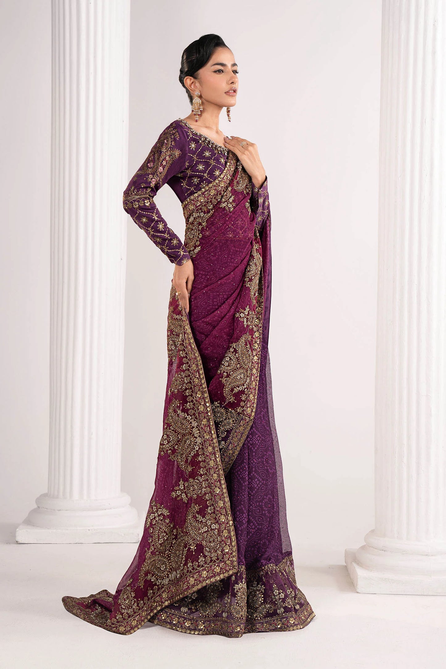 SF-EF26-67-Purple | Embroidered Chiffon Saree | MARIA.B