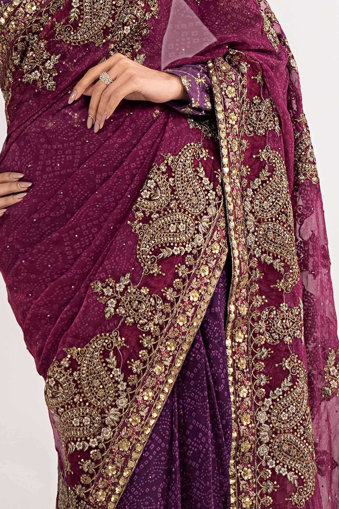 SF-EF26-67-Purple | Embroidered Chiffon Saree | MARIA.B