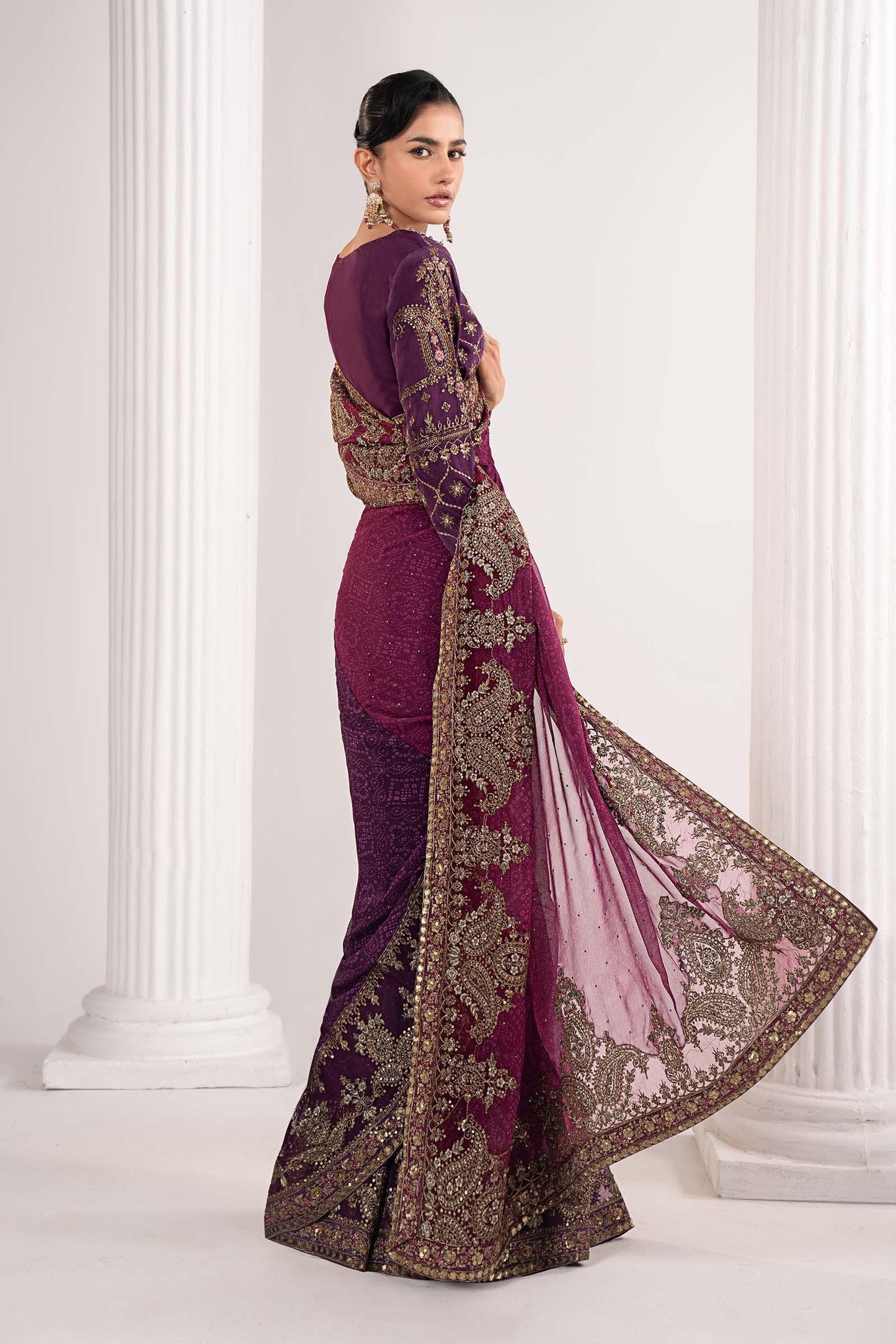 SF-EF26-67-Purple | Embroidered Chiffon Saree | MARIA.B