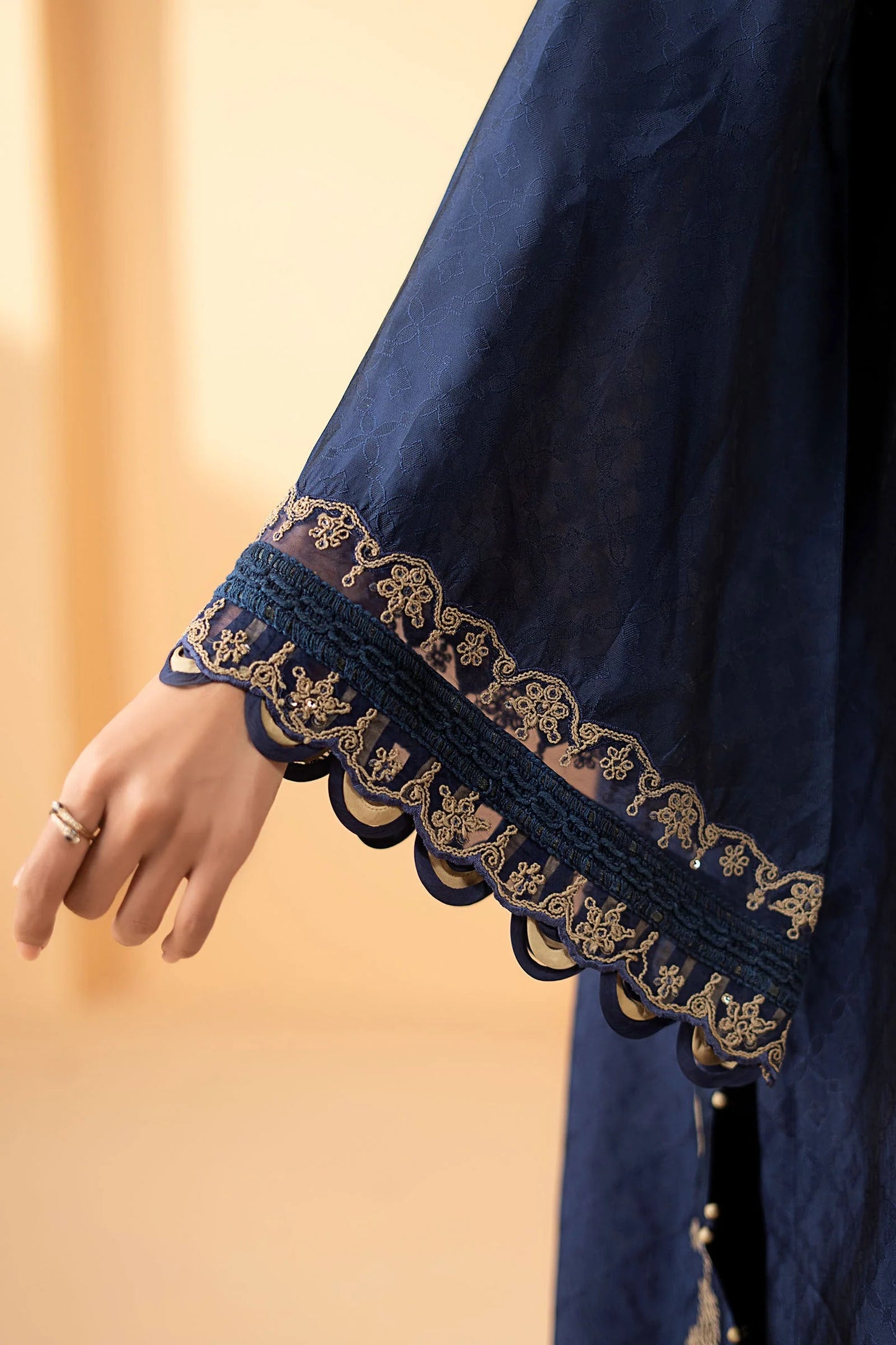 MST-EF26-11-Blue | 3 Piece Embroidered Self Tassel Silk Suit | MARIA.B