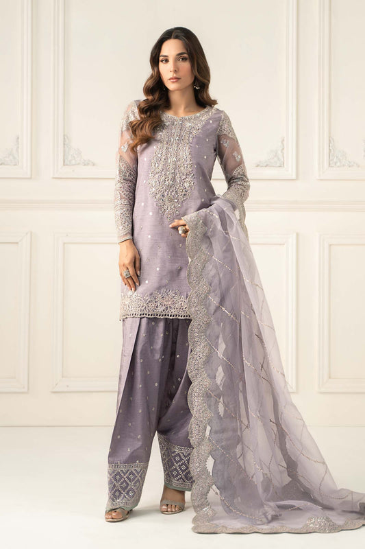 SF-EF25-60R1-Lilac | 3 Piece Embroidered Raw Silk Suit | MARIA.B