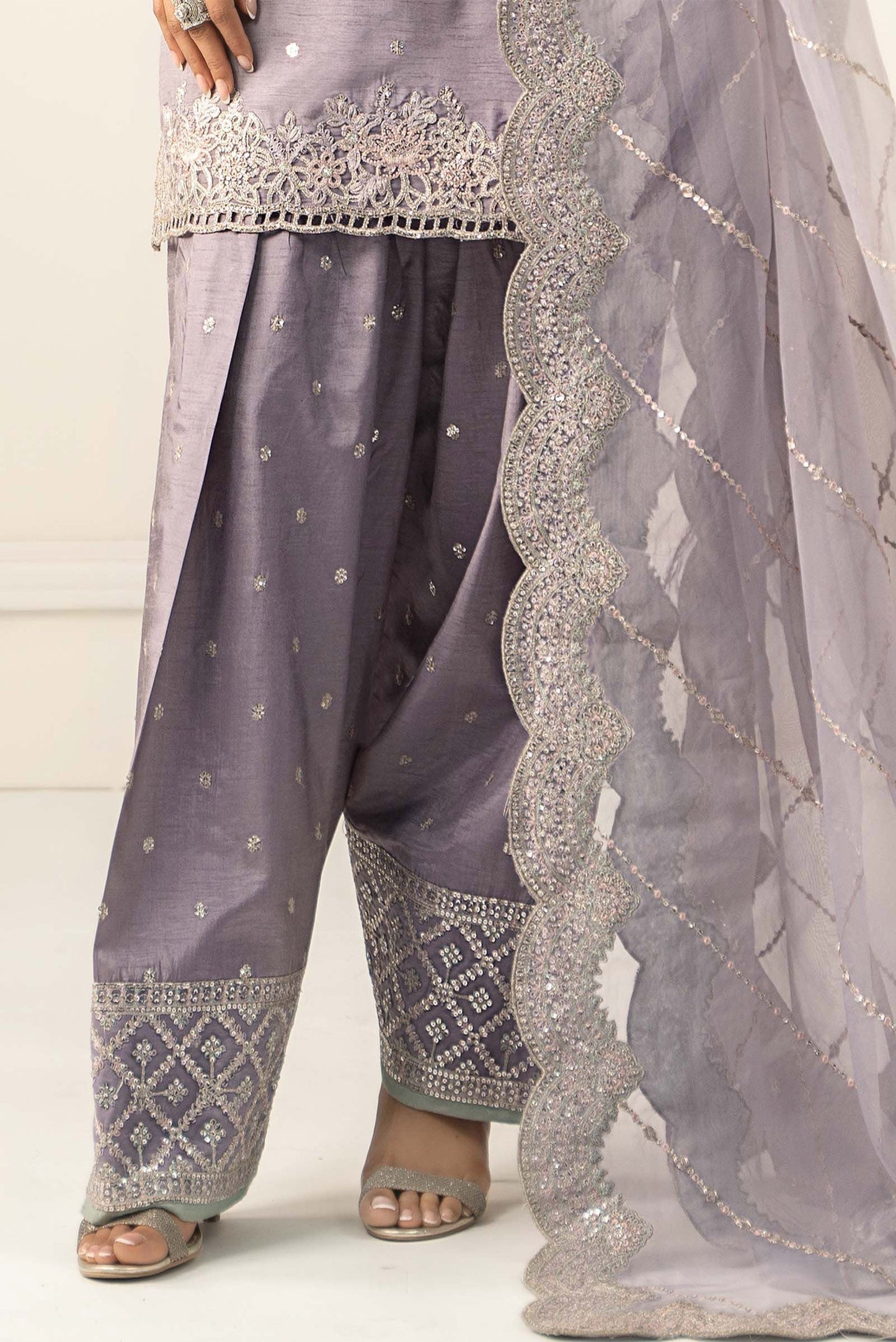 SF-EF25-60R1-Lilac | 3 Piece Embroidered Raw Silk Suit | MARIA.B