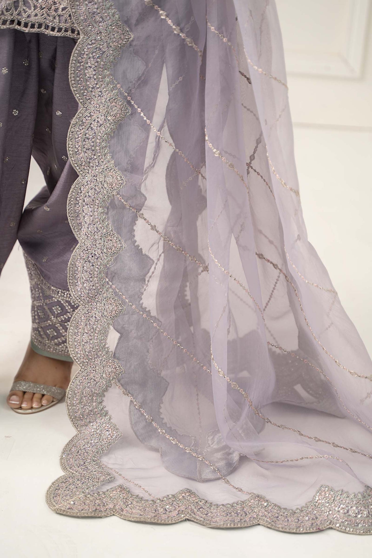 SF-EF25-60R1-Lilac | 3 Piece Embroidered Raw Silk Suit | MARIA.B